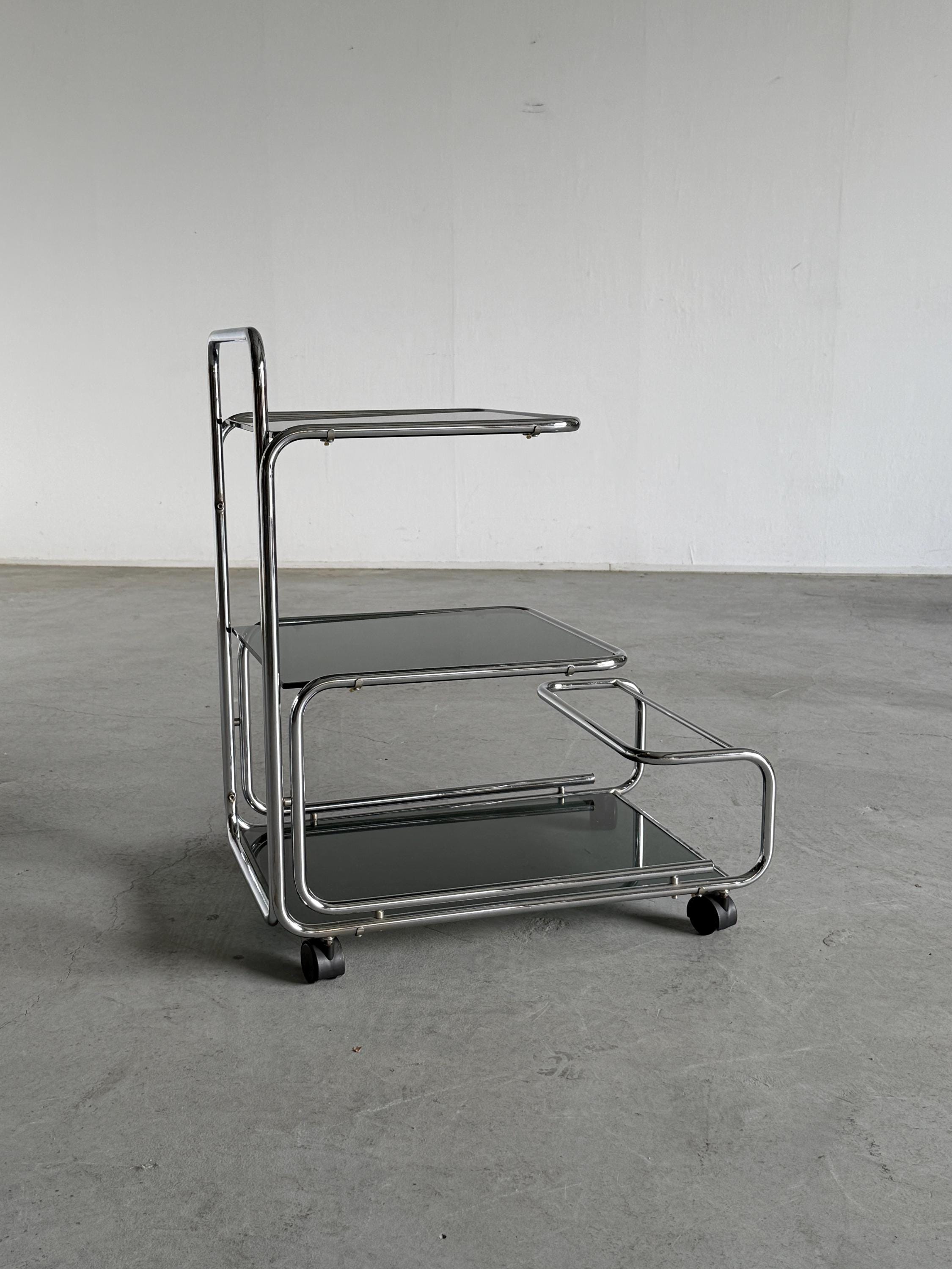 Chrome and Smoked Glass Serving Trolley