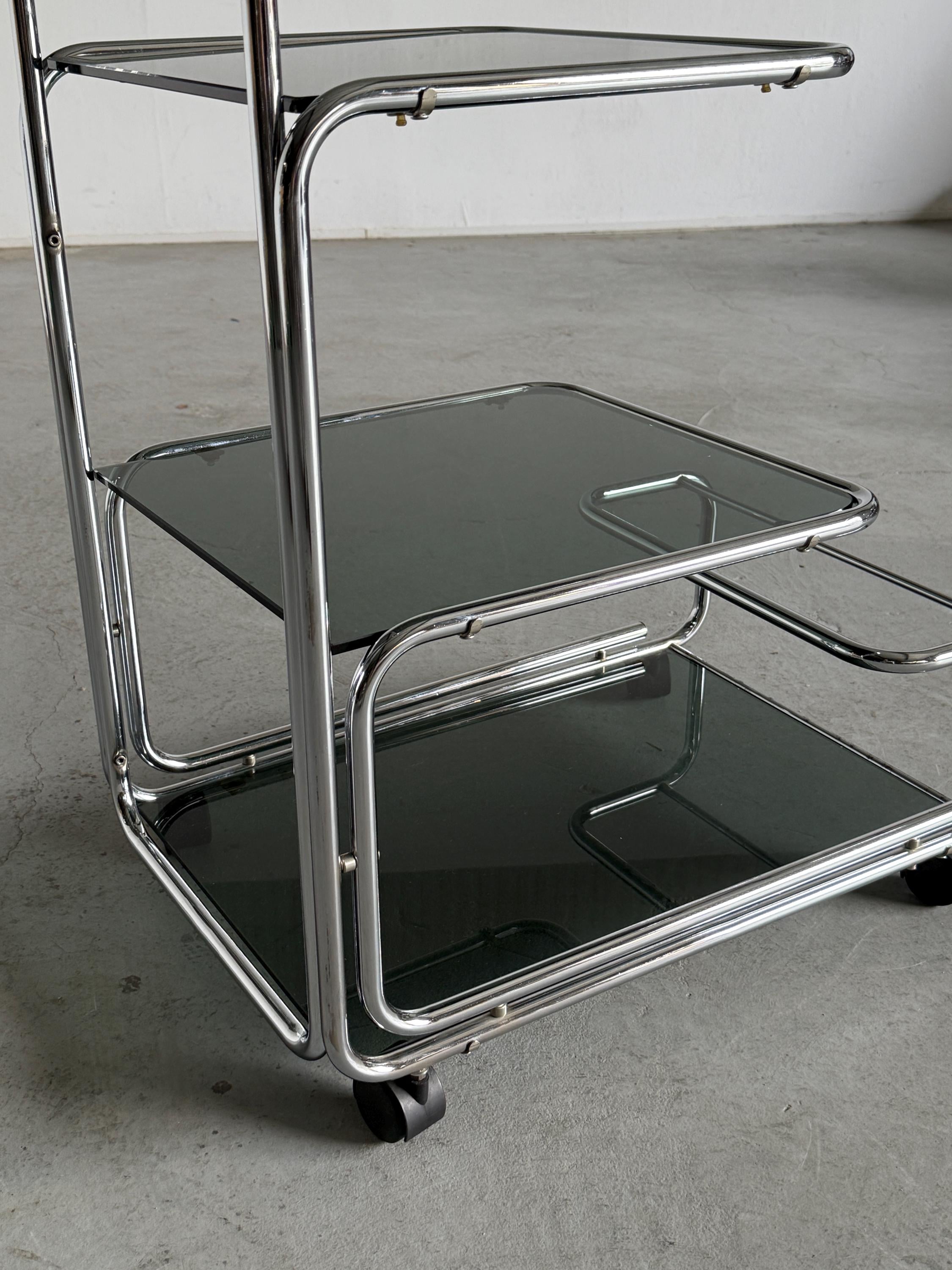 Chrome and Smoked Glass Serving Trolley