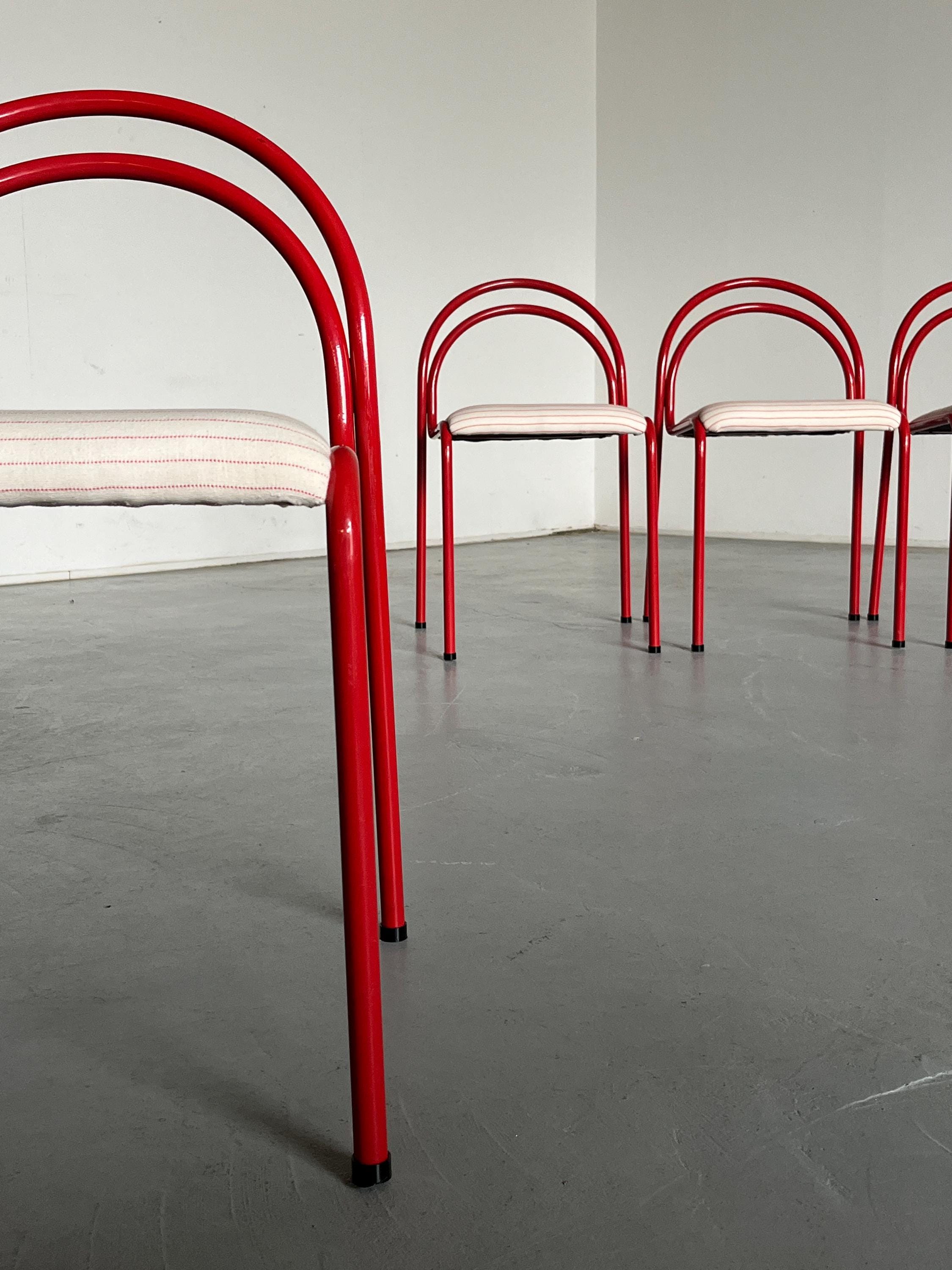 Sculptural Chairs in Red Curved Iron Frame