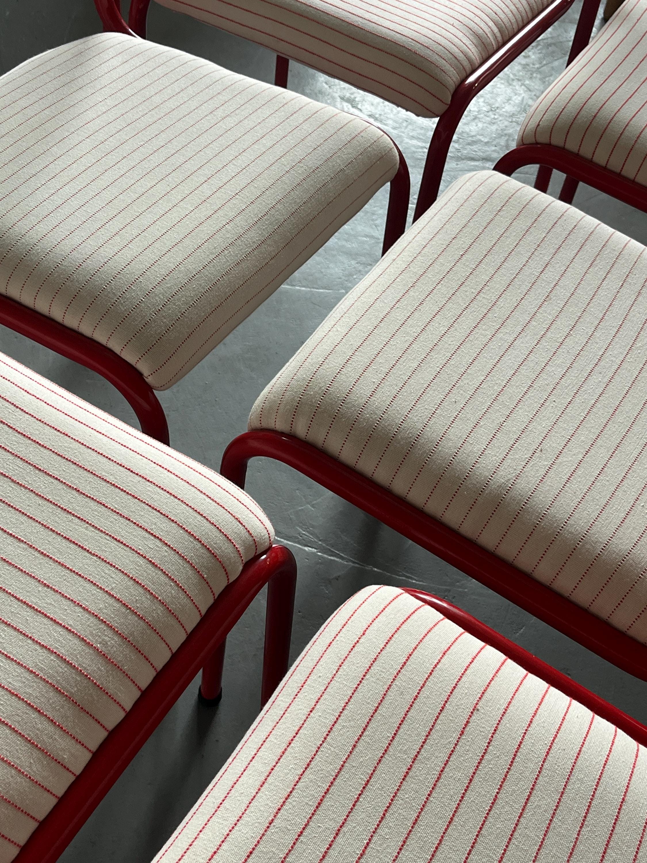 Sculptural Chairs in Red Curved Iron Frame