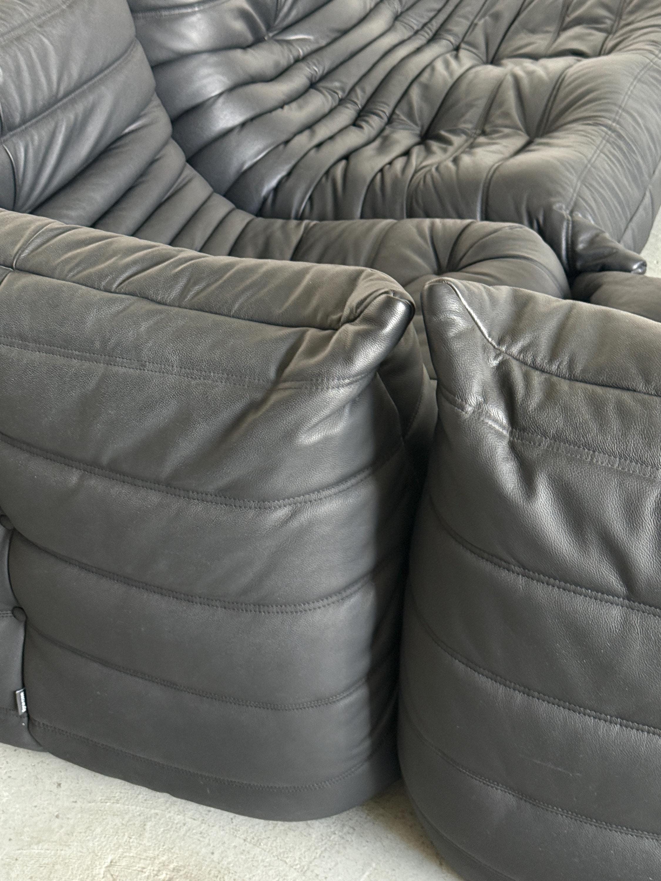 Togo Modular Sofa in Black Leather, Michel Ducaroy for Ligne Roset