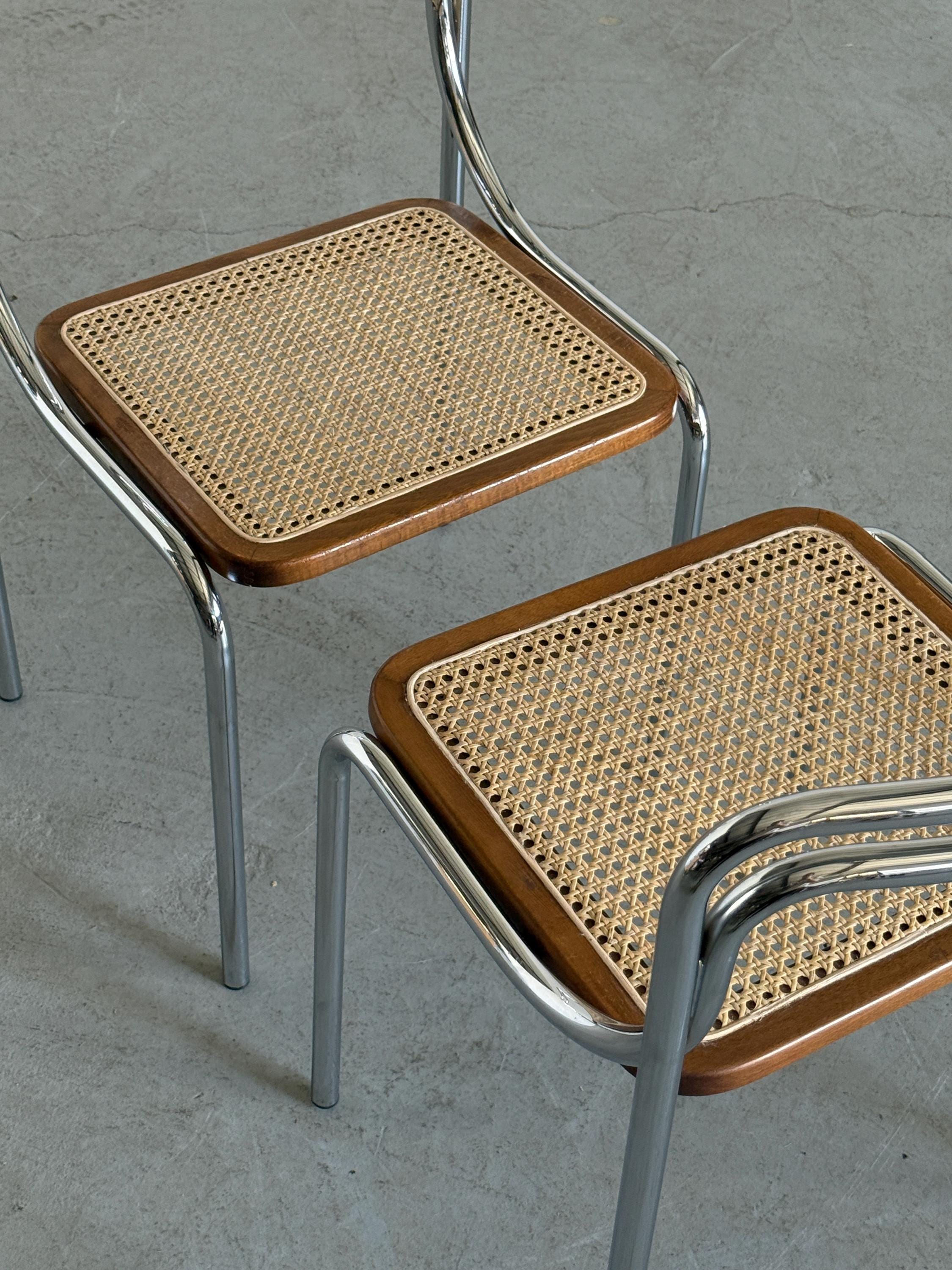 Bauhaus Style Dining Chairs in Cane and Chromed Steel