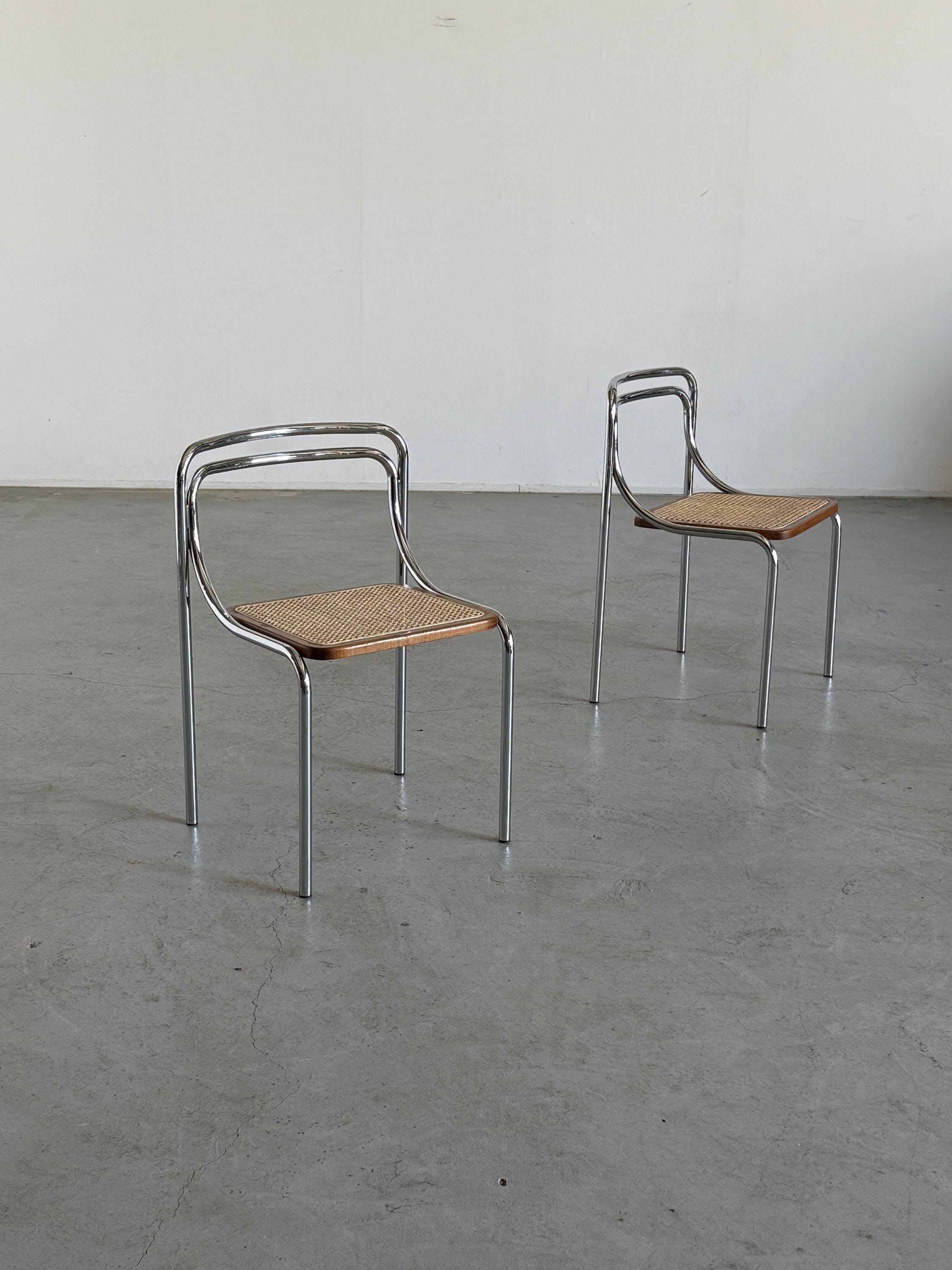 Bauhaus Style Dining Chairs in Cane and Chromed Steel