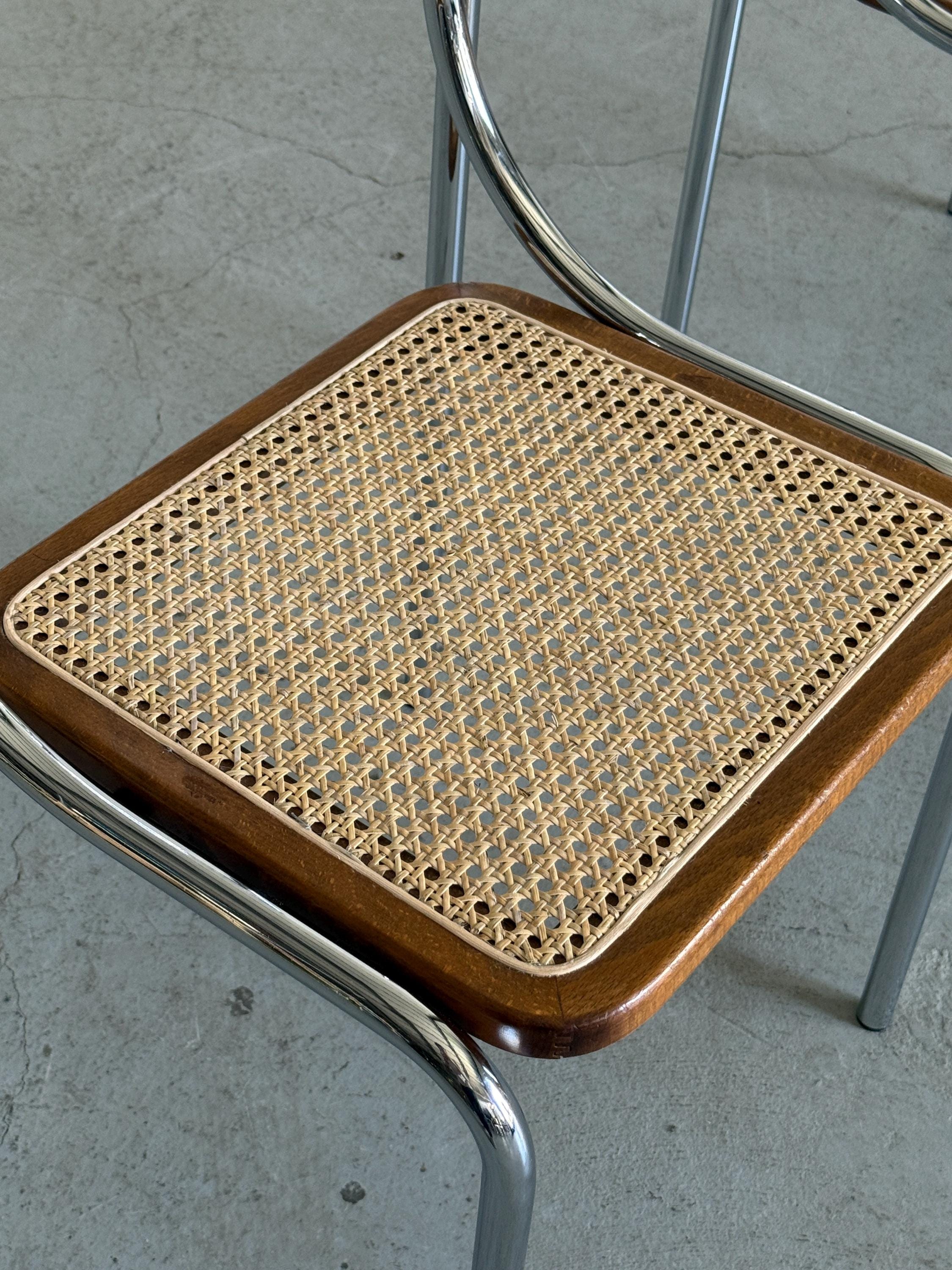 Bauhaus Style Dining Chairs in Cane and Chromed Steel