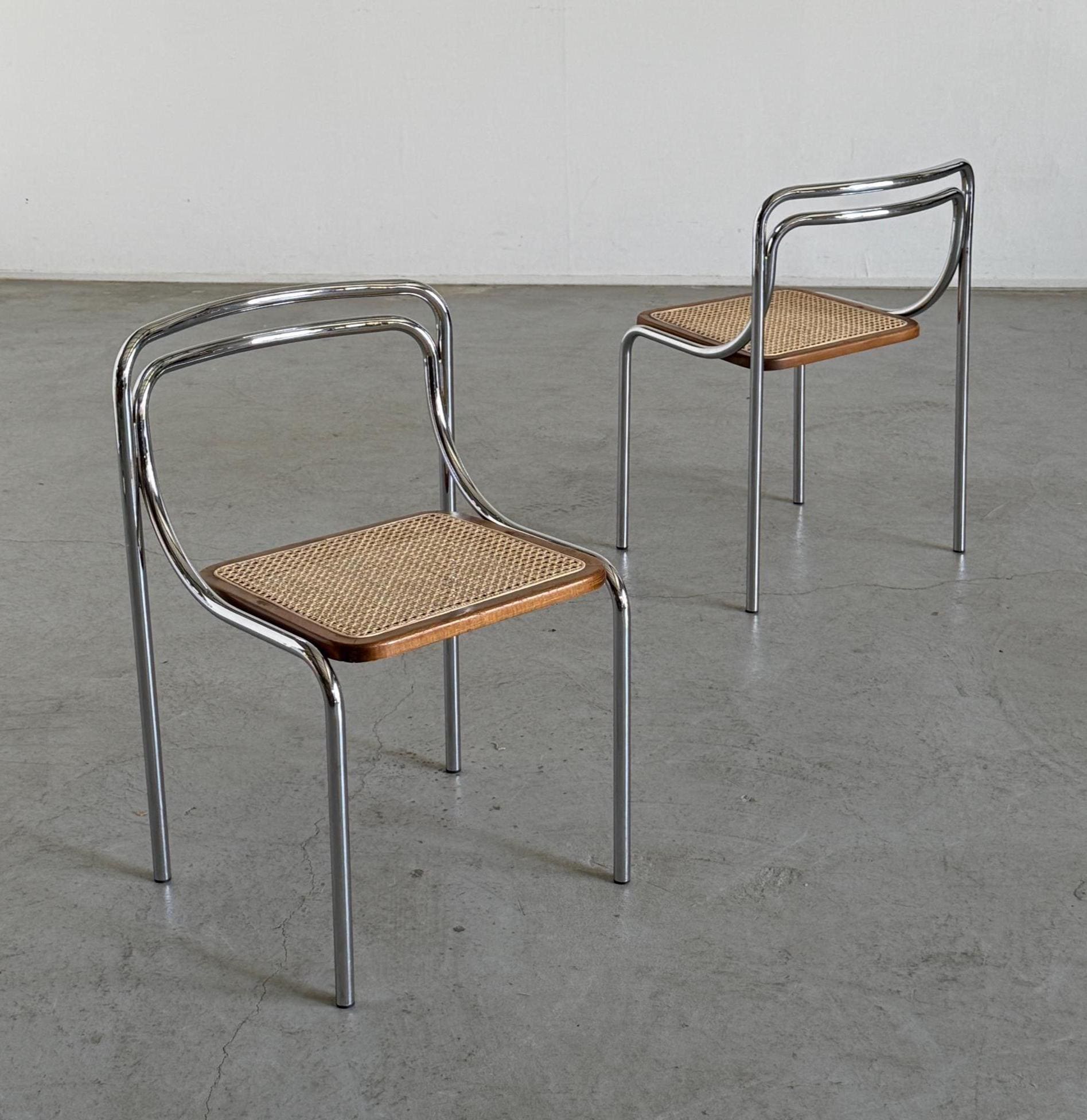 Bauhaus Style Dining Chairs in Cane and Chromed Steel