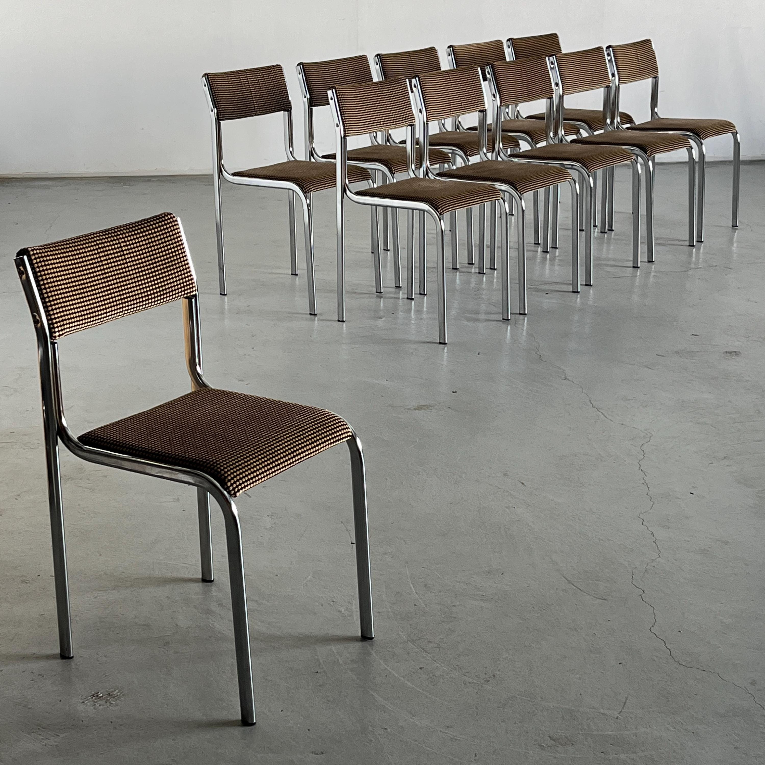Curved Chairs in Dotted Black & Brown Fabric Upholstery