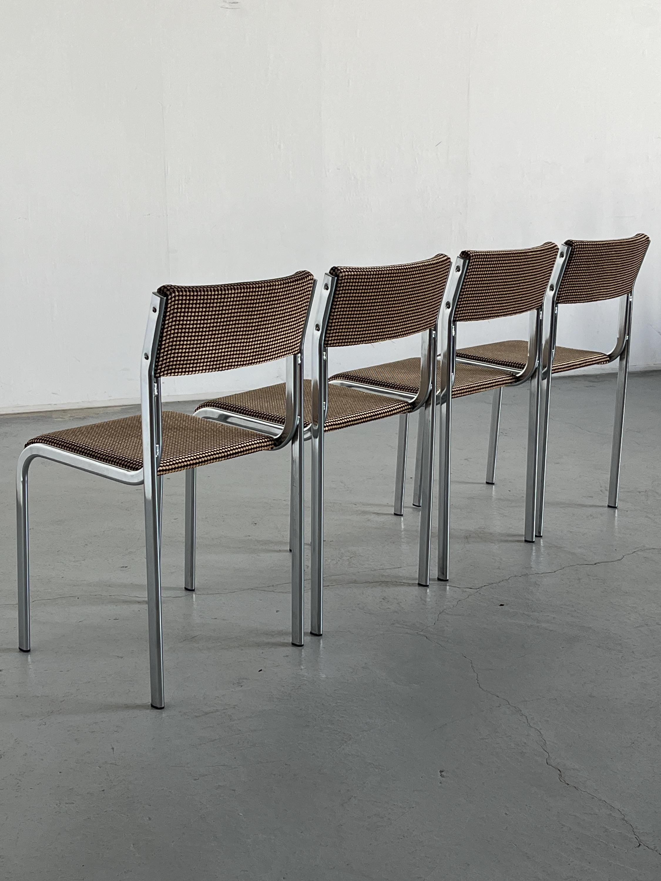 Curved Chairs in Dotted Black & Brown Fabric Upholstery