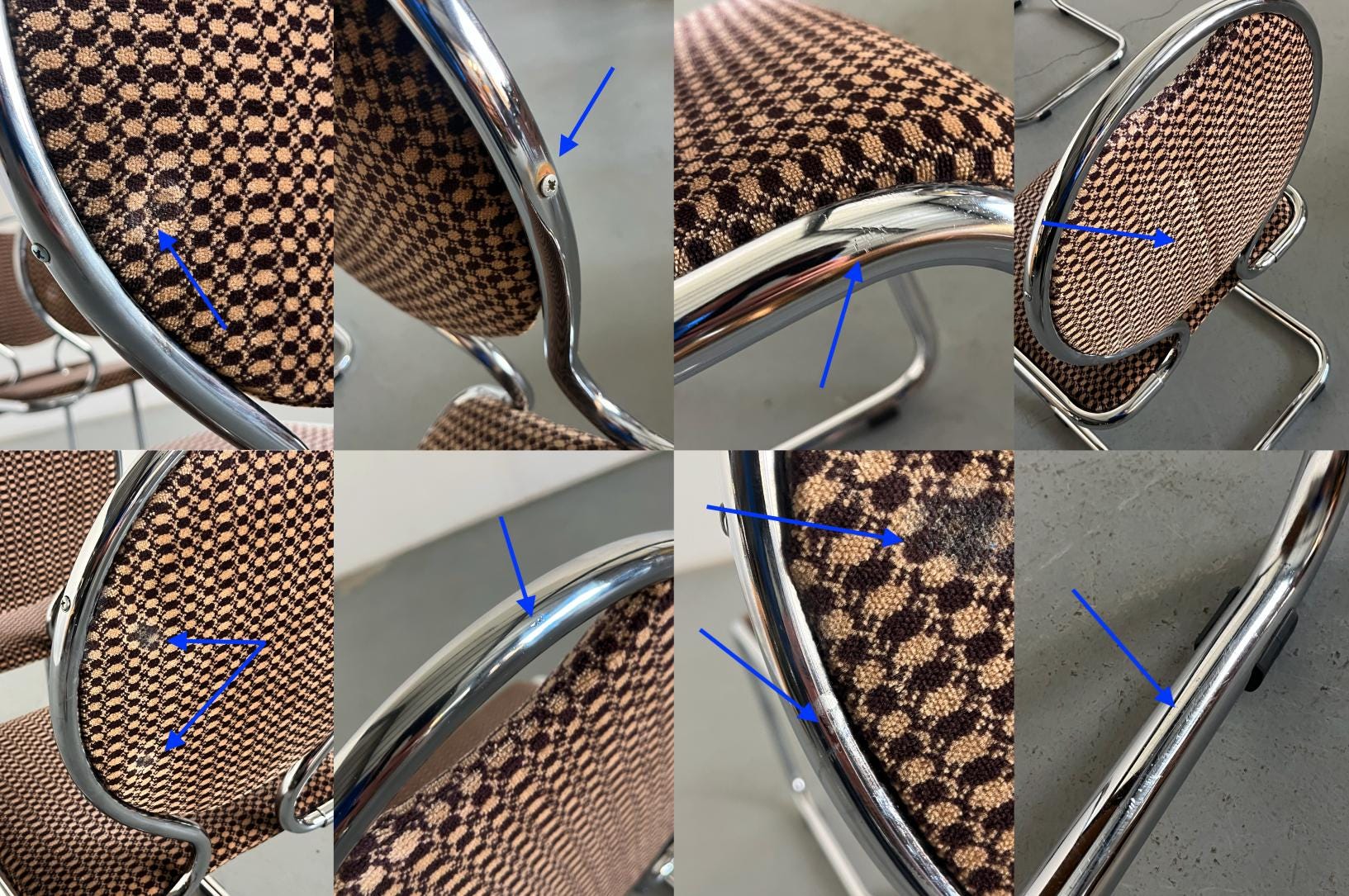 Cantilever Dining Chairs with Circular Backrests in Patterned Upholstery