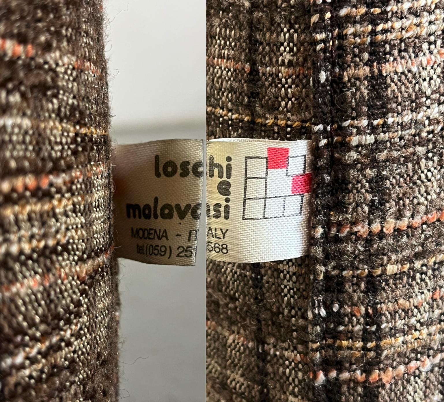 Seven-Piece Modular Seating Set by Loschi & Malavasi in Brown Plaid Fabric Upholstery