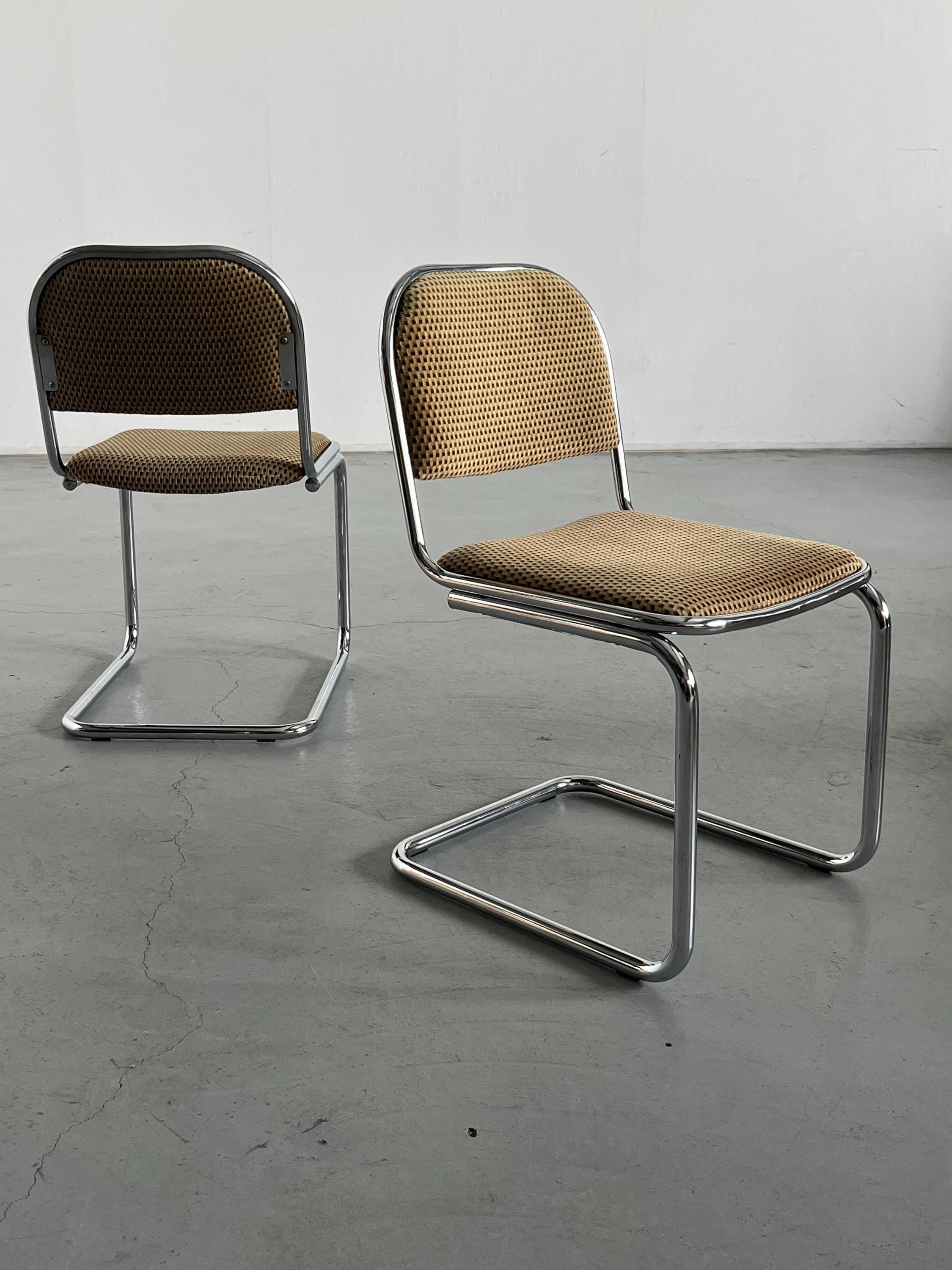 Bauhaus Design Cantilever Dining Chairs in Patterned Upholstery