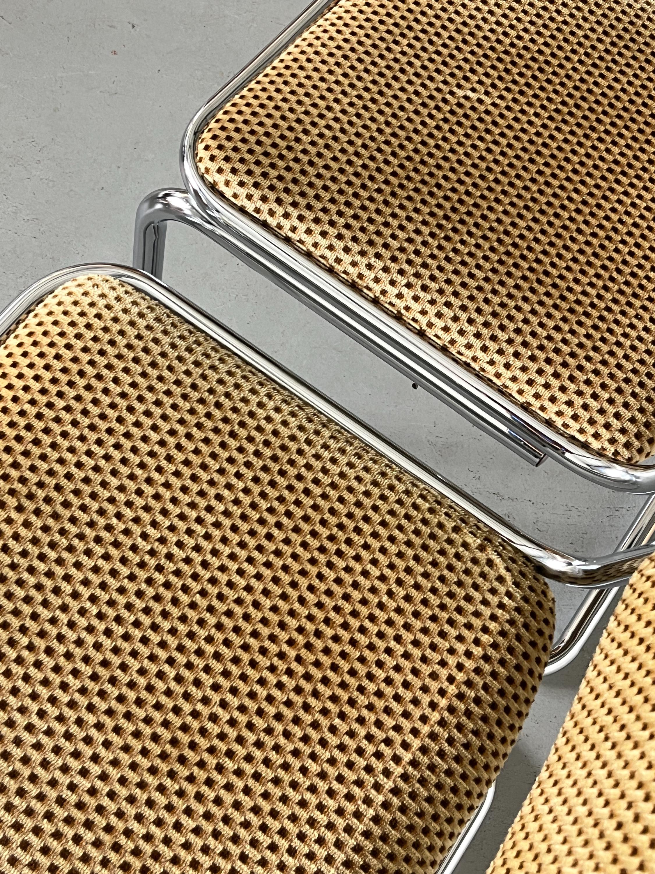 Bauhaus Design Cantilever Dining Chairs in Patterned Upholstery