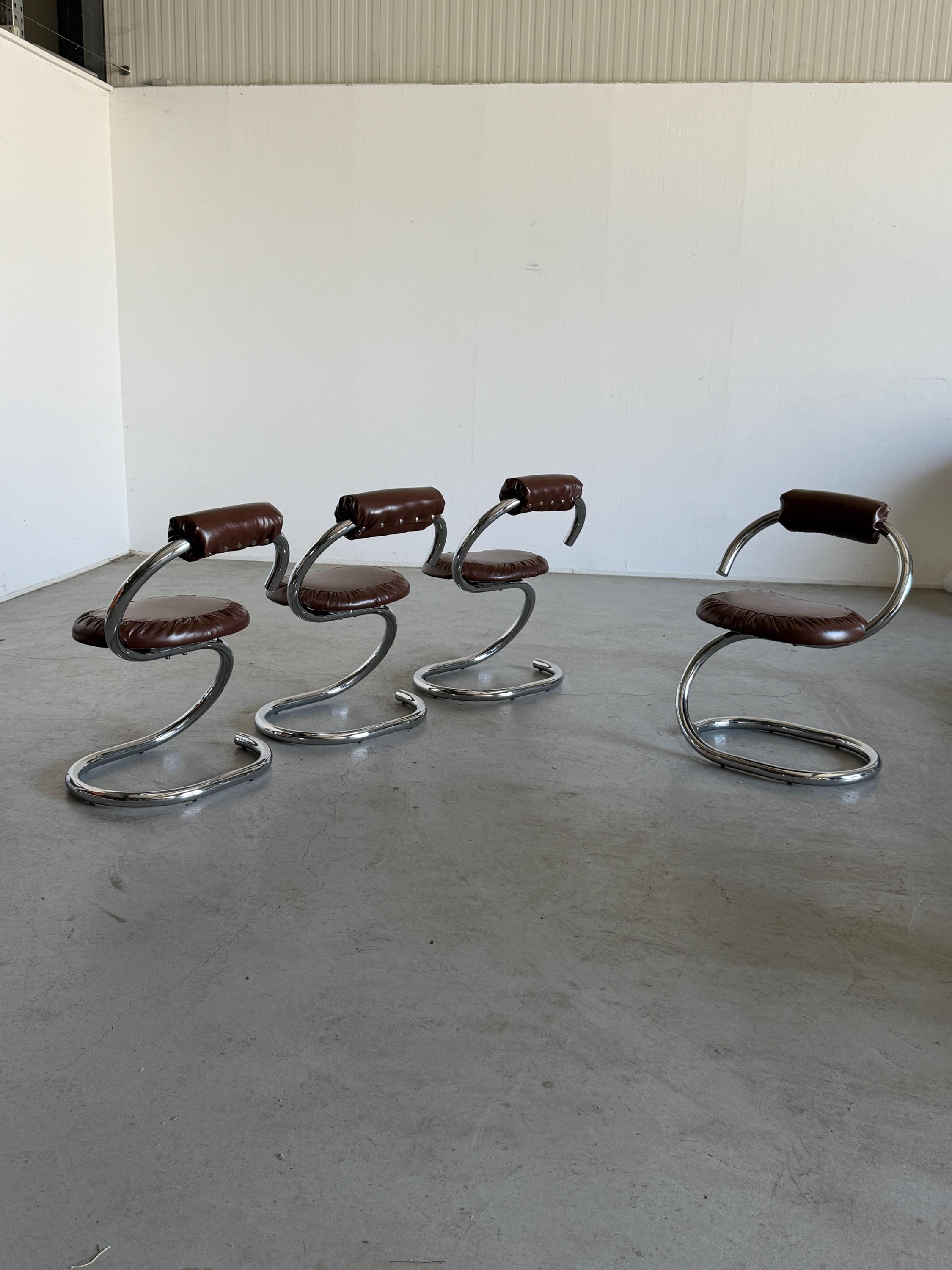 Space Age Chromed Chairs in style of 'Cobra' Chairs by Giotto Stoppino