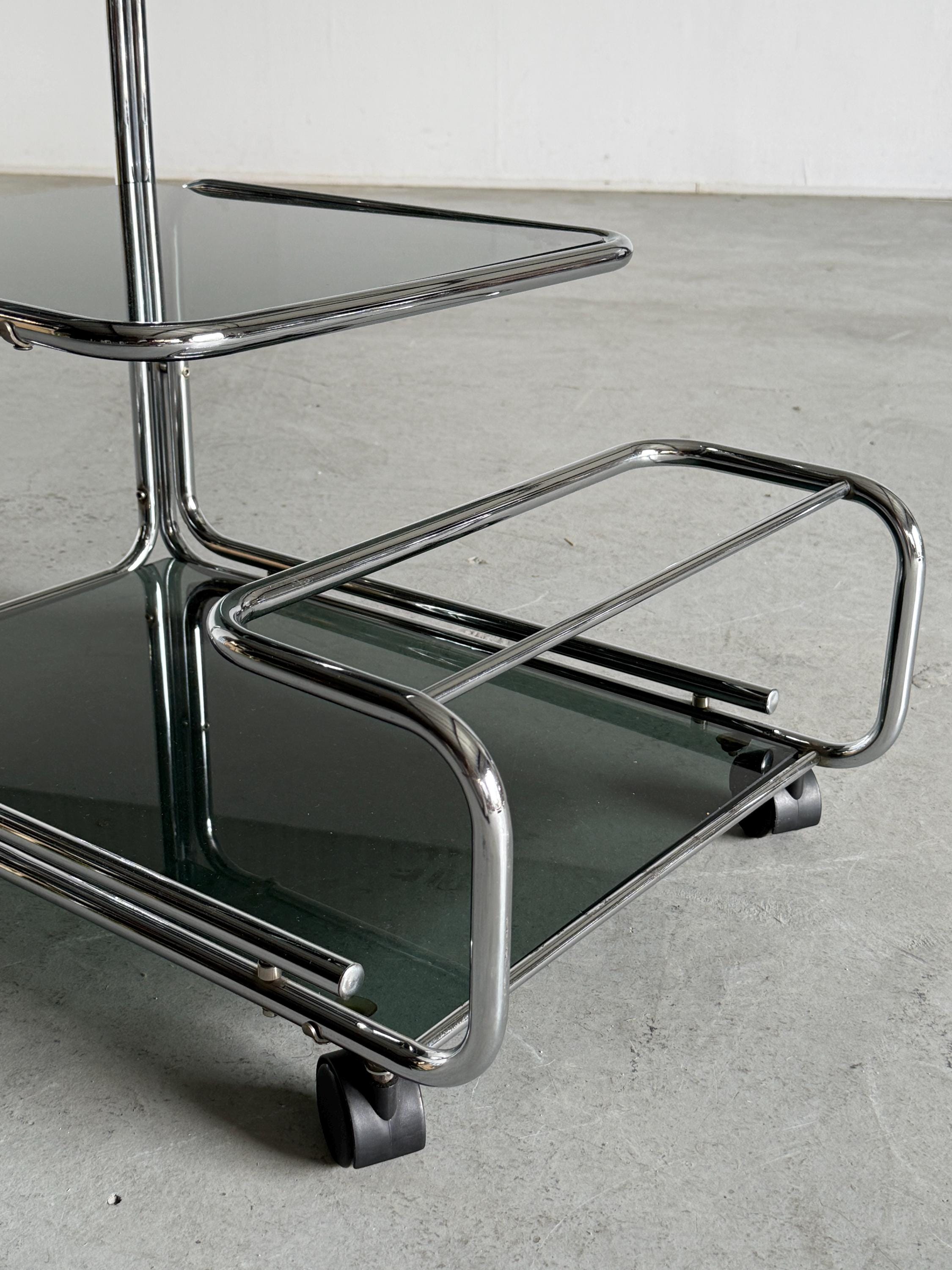 Chrome and Smoked Glass Serving Trolley