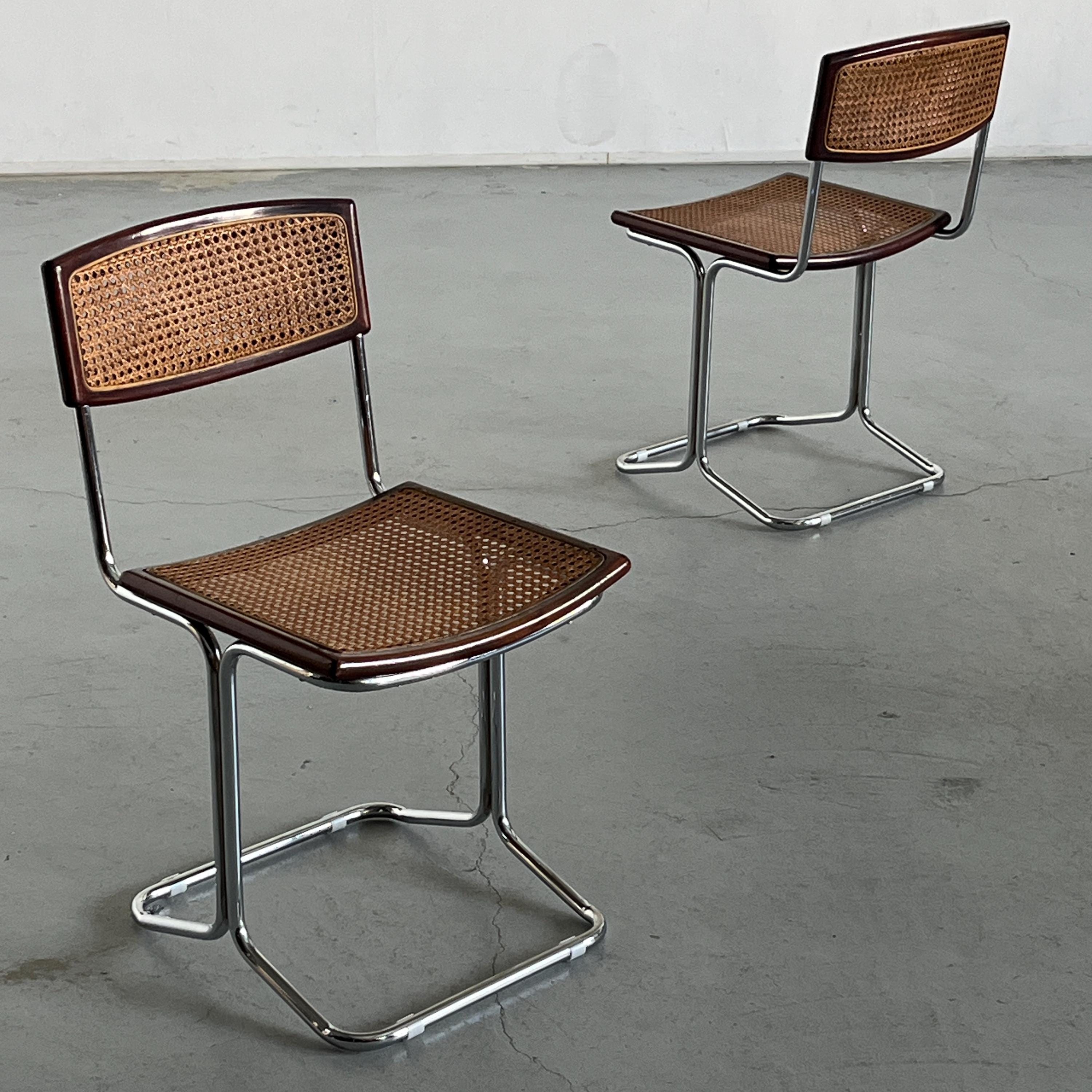 Wickered Cane and Chrome Dining Chairs Attributed to Antonio Ari Colombo for Arflex