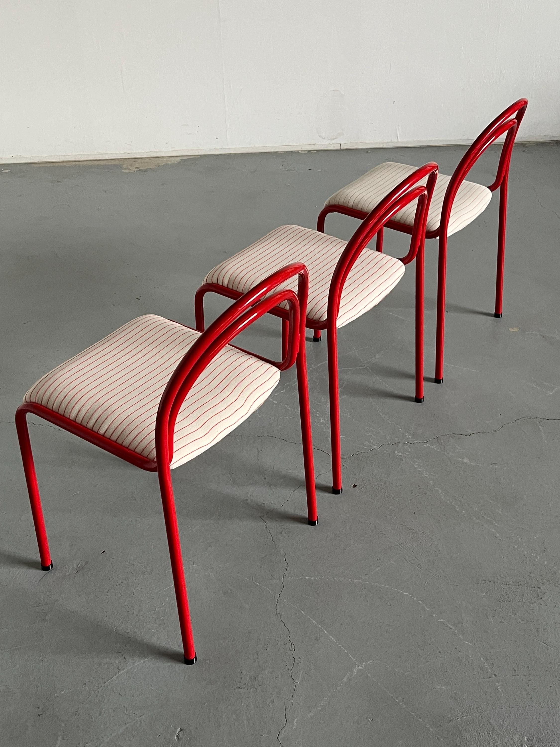 Sculptural Chairs in Red Curved Iron Frame
