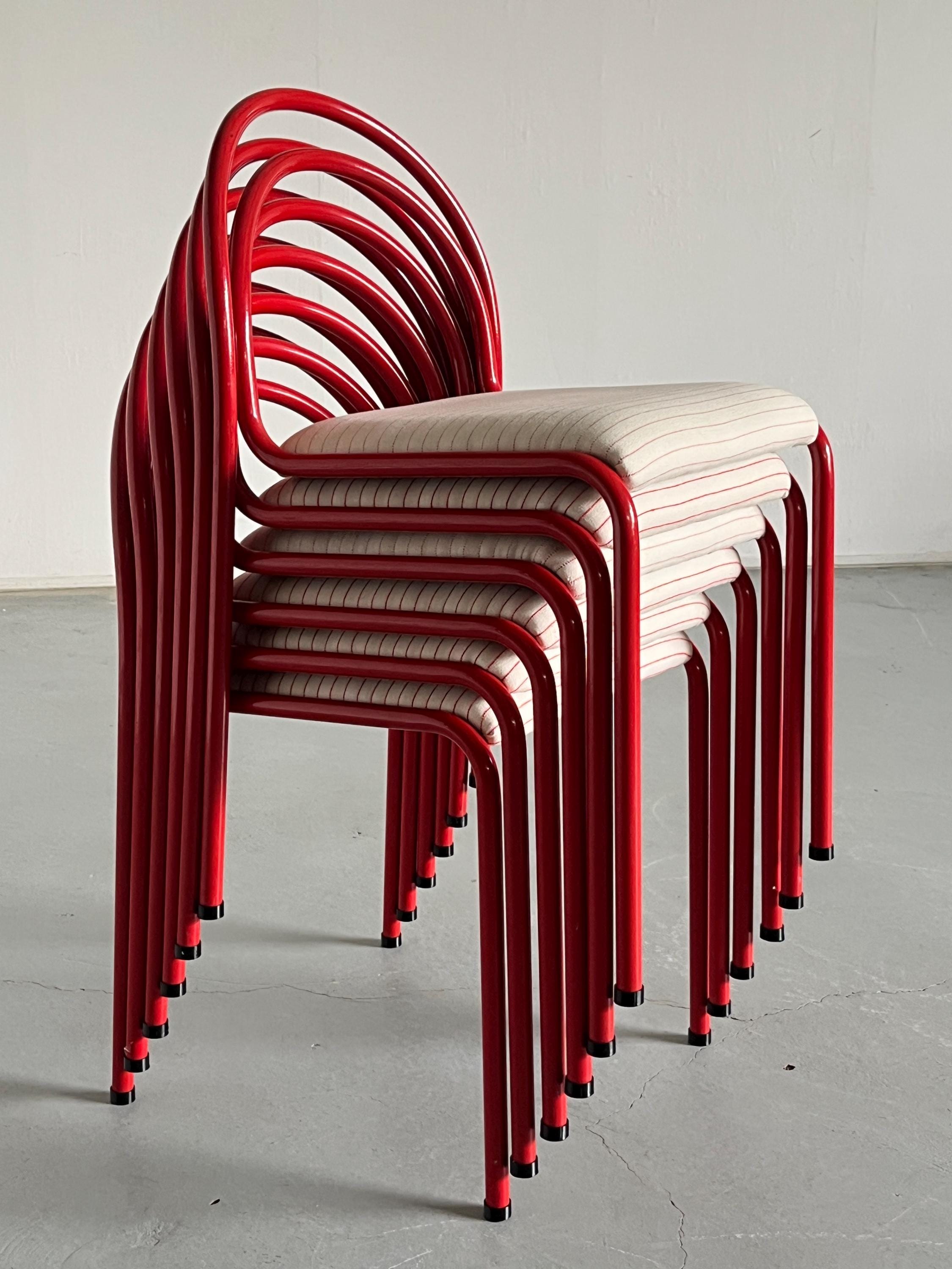 Sculptural Chairs in Red Curved Iron Frame