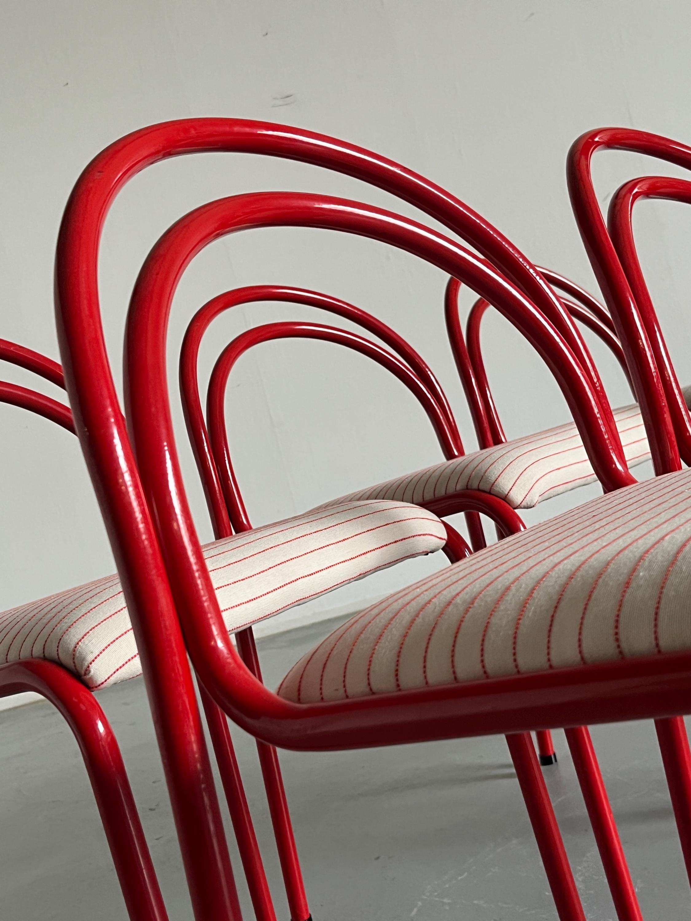 Sculptural Chairs in Red Curved Iron Frame