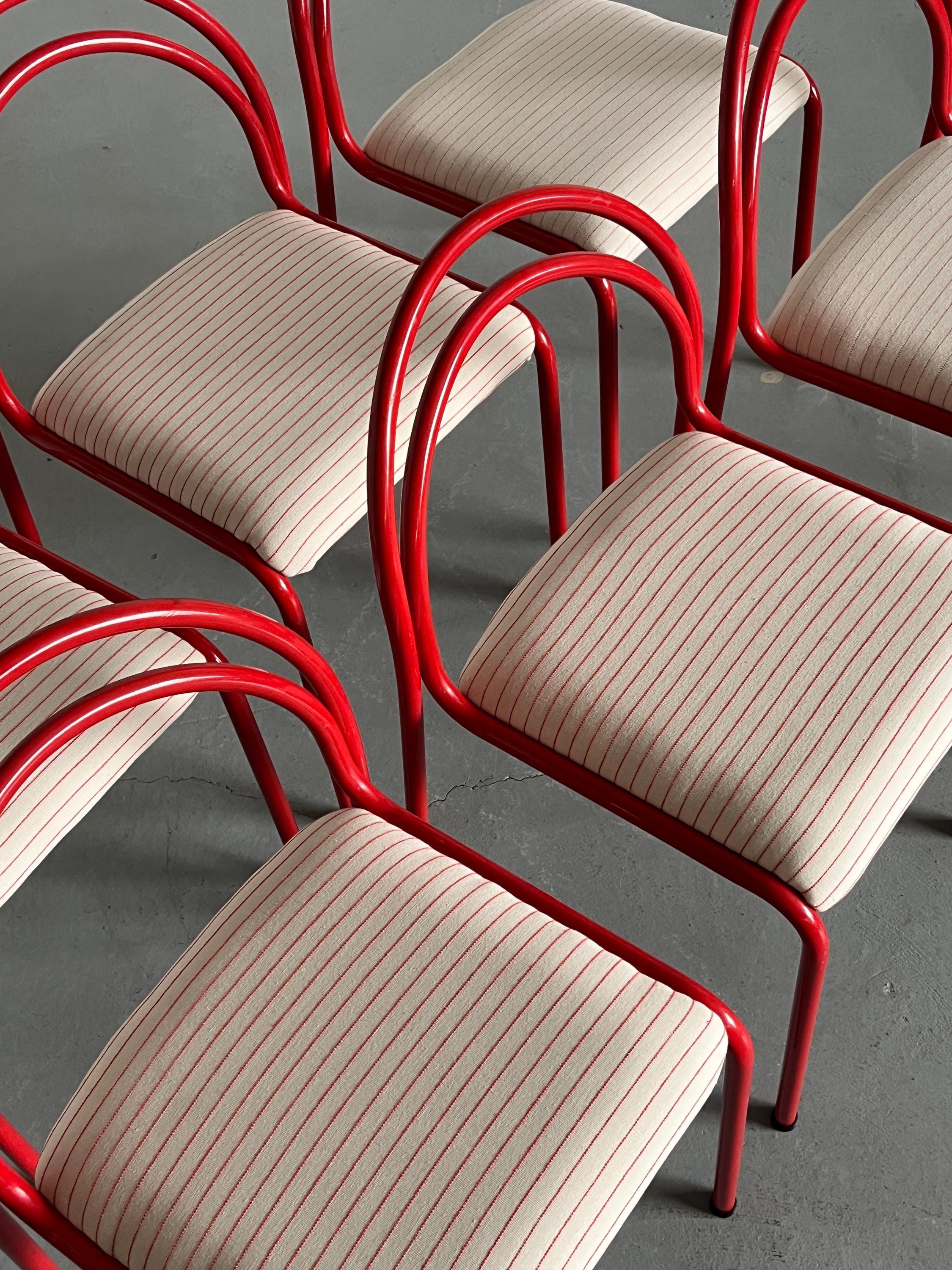 Sculptural Chairs in Red Curved Iron Frame