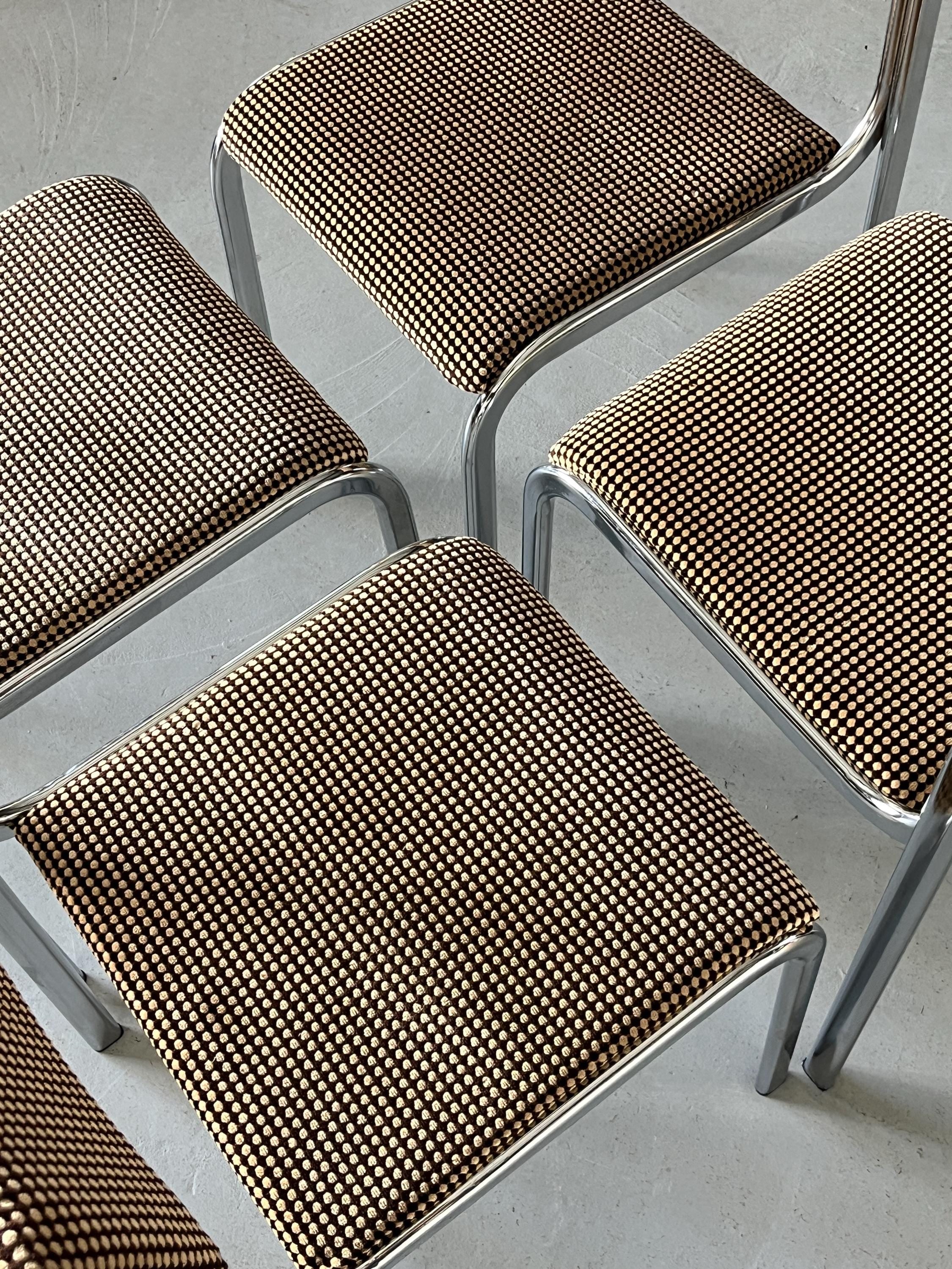 Curved Chairs in Dotted Black & Brown Fabric Upholstery