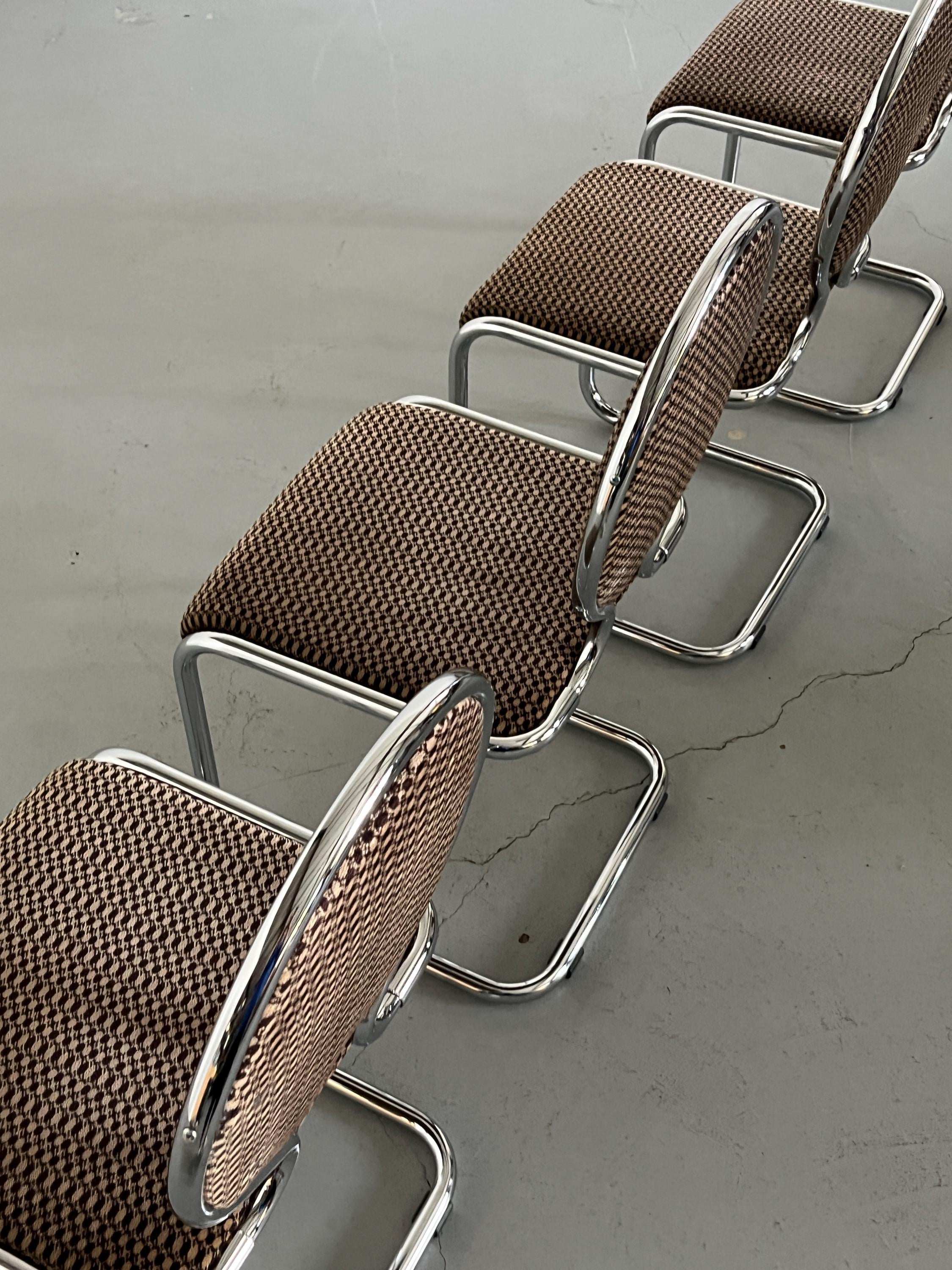 Cantilever Dining Chairs with Circular Backrests in Patterned Upholstery