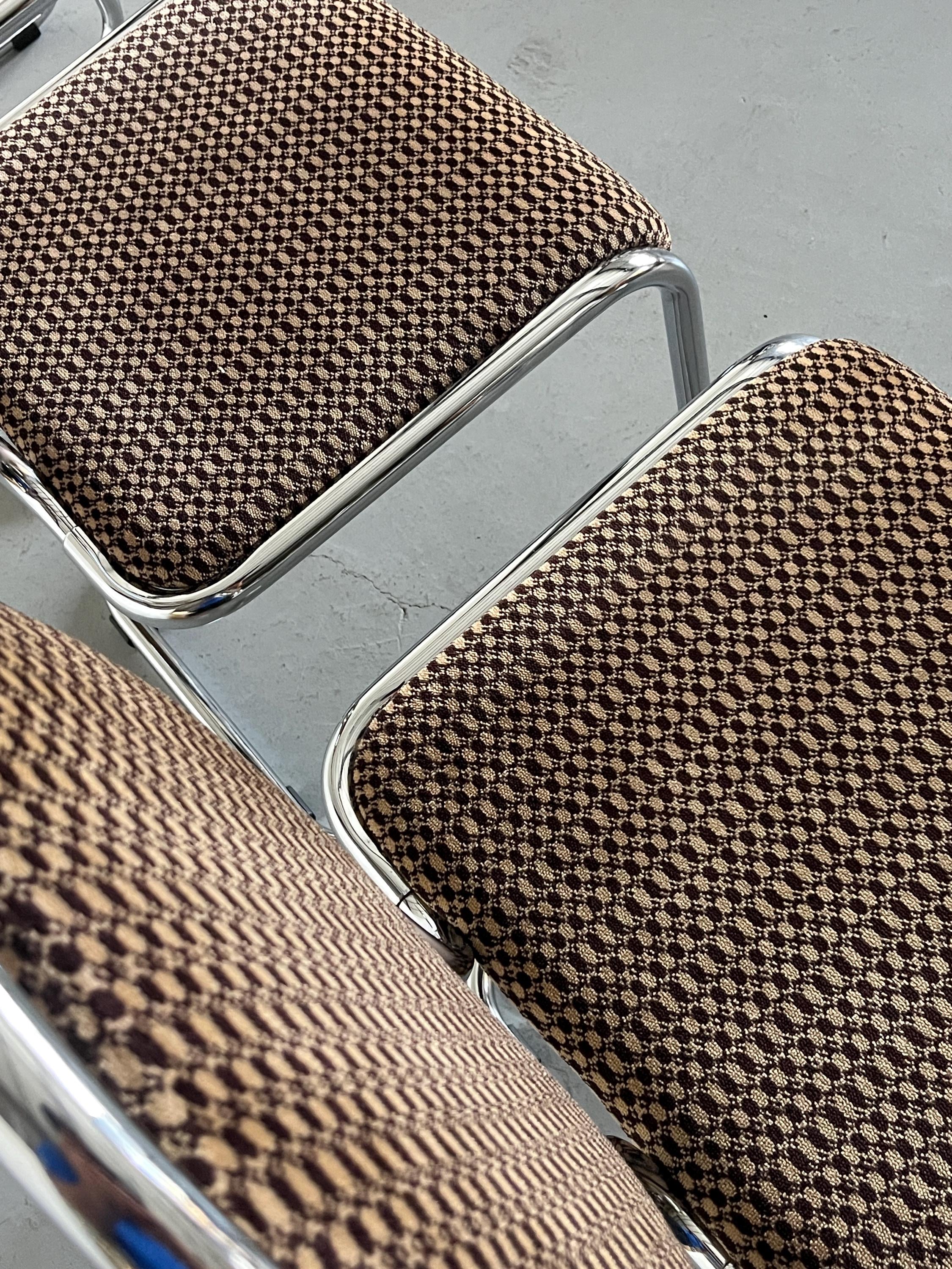 Cantilever Dining Chairs with Circular Backrests in Patterned Upholstery