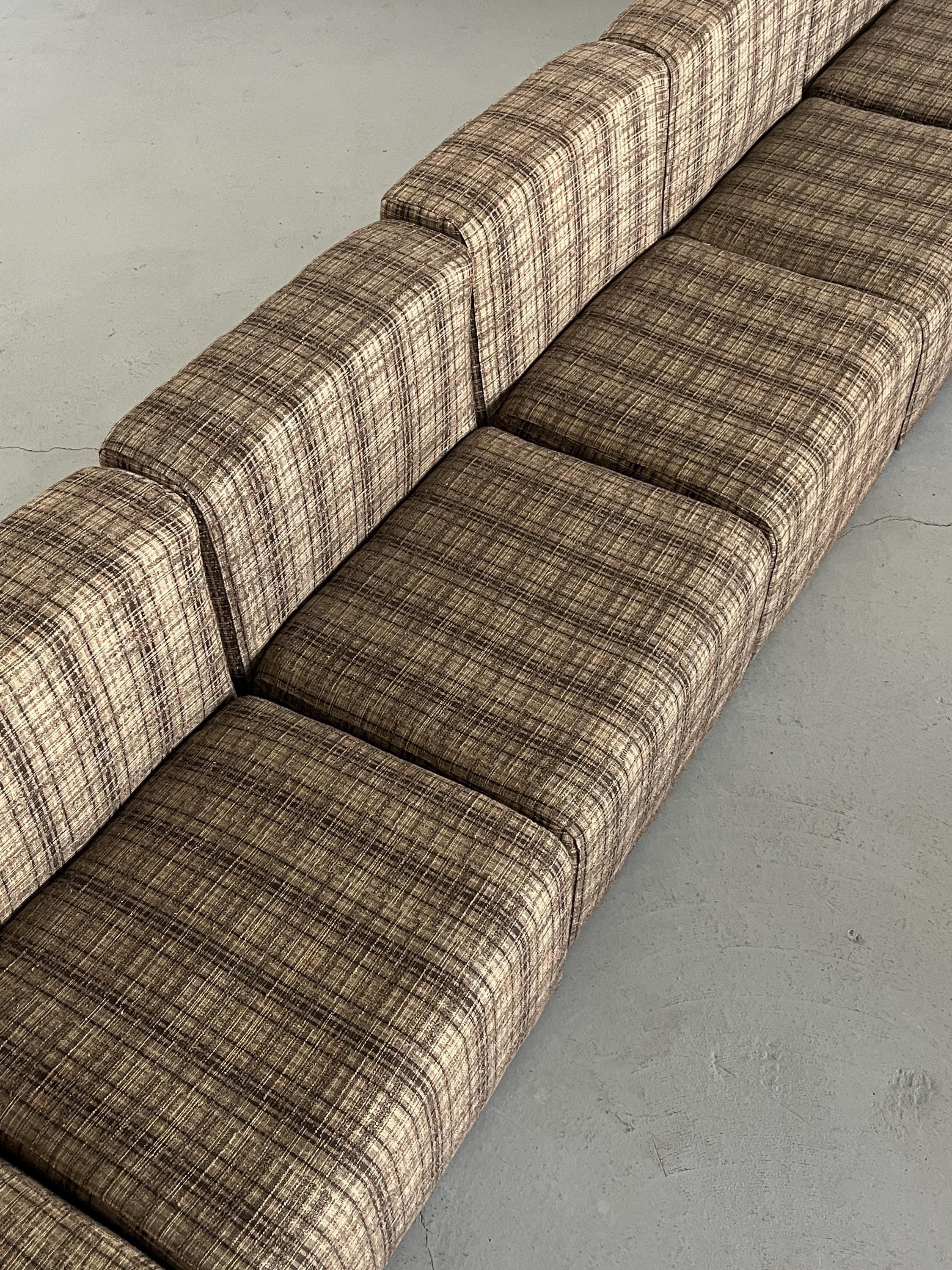Seven-Piece Modular Seating Set by Loschi & Malavasi in Brown Plaid Fabric Upholstery