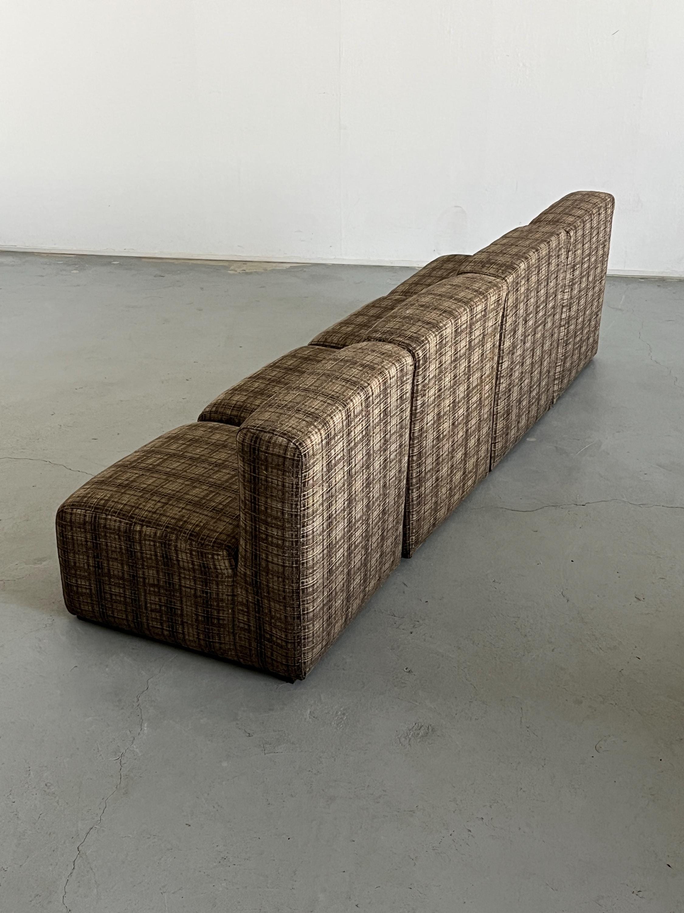 Seven-Piece Modular Seating Set by Loschi & Malavasi in Brown Plaid Fabric Upholstery