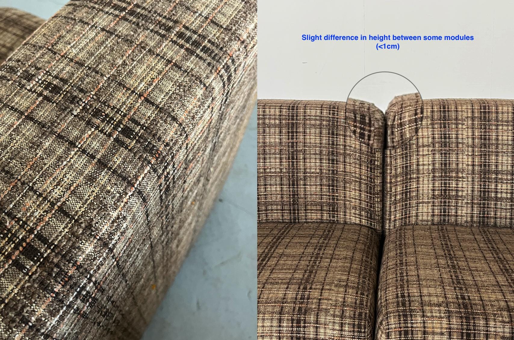 Seven-Piece Modular Seating Set by Loschi & Malavasi in Brown Plaid Fabric Upholstery