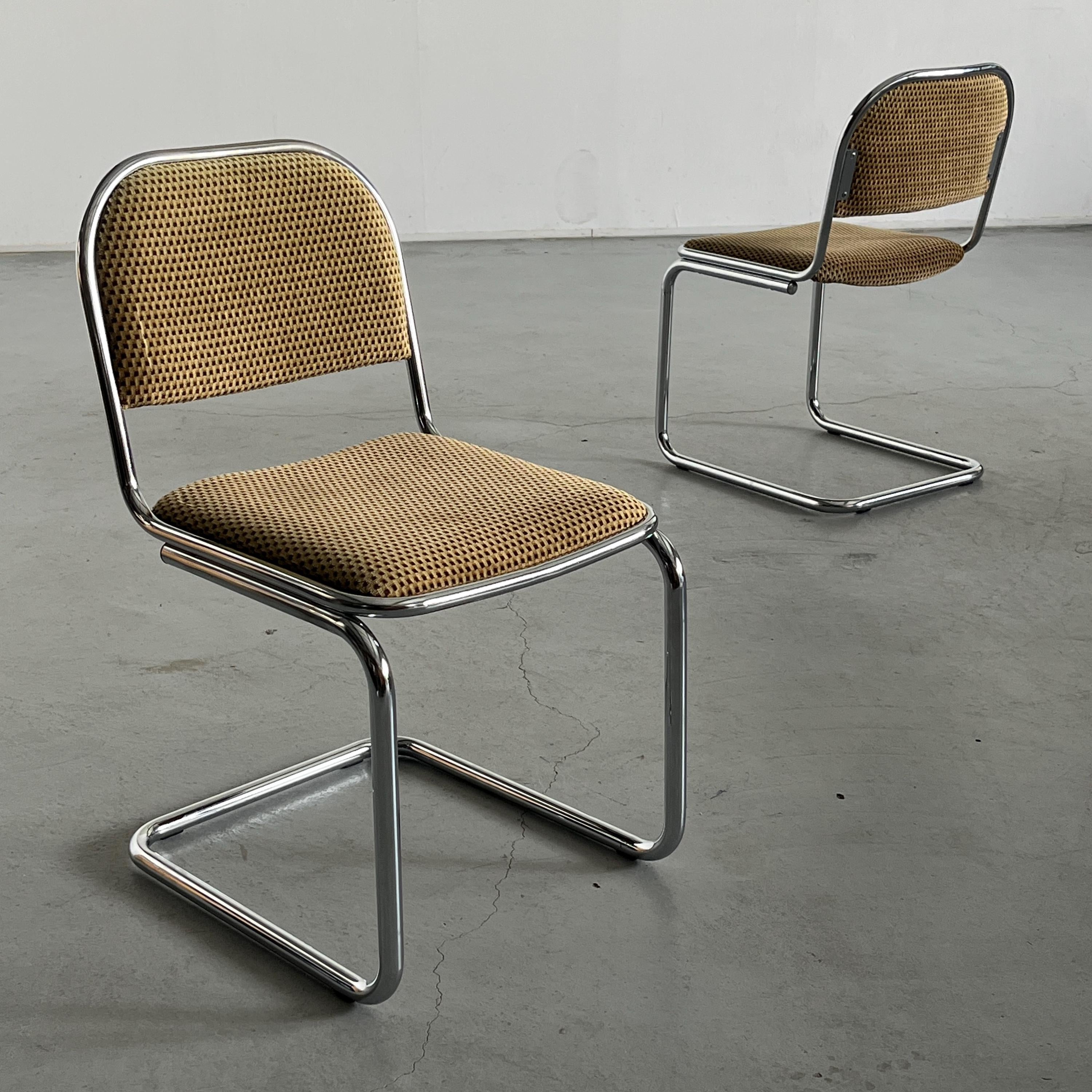 Bauhaus Design Cantilever Dining Chairs in Patterned Upholstery