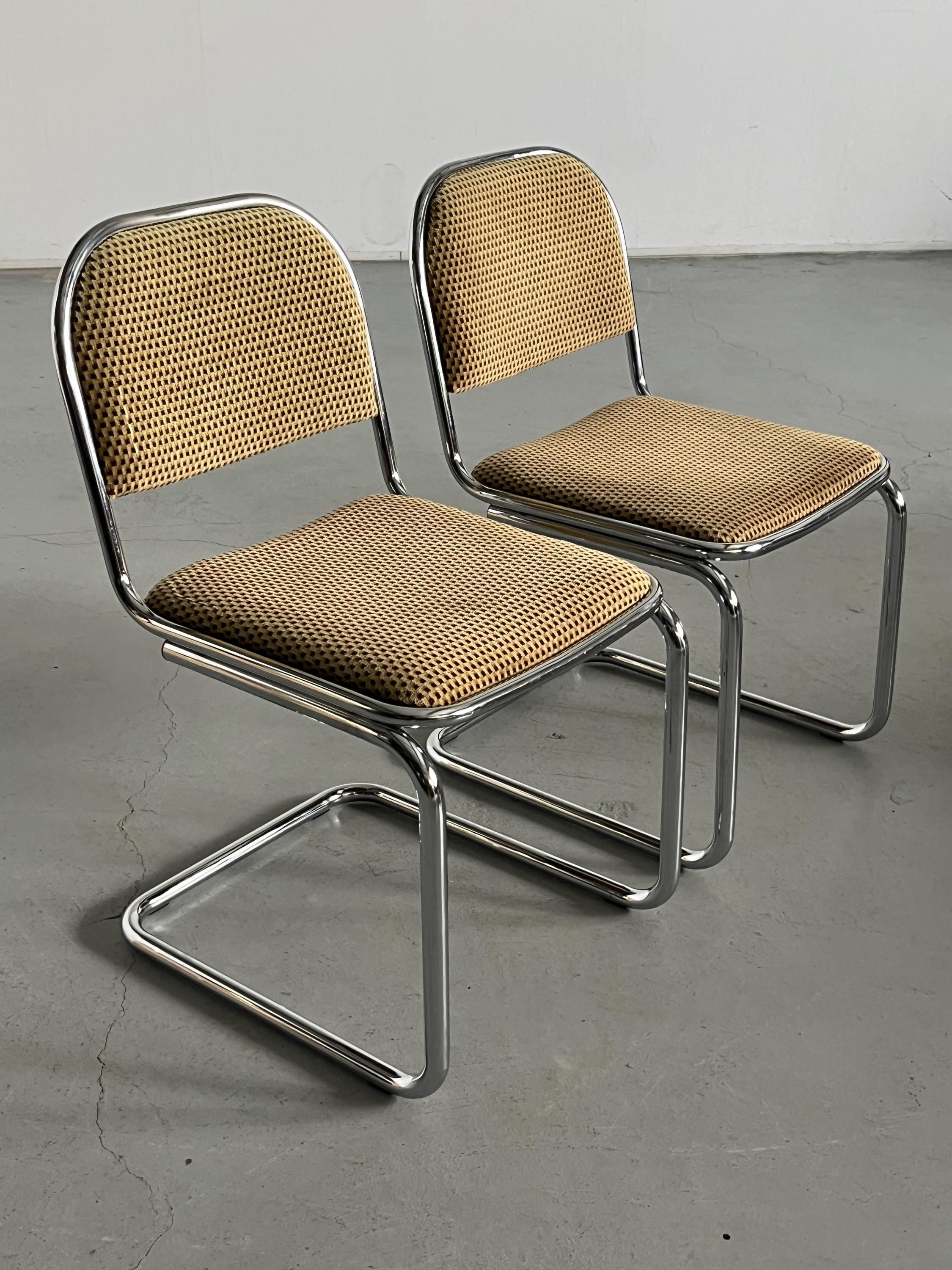 Bauhaus Design Cantilever Dining Chairs in Patterned Upholstery