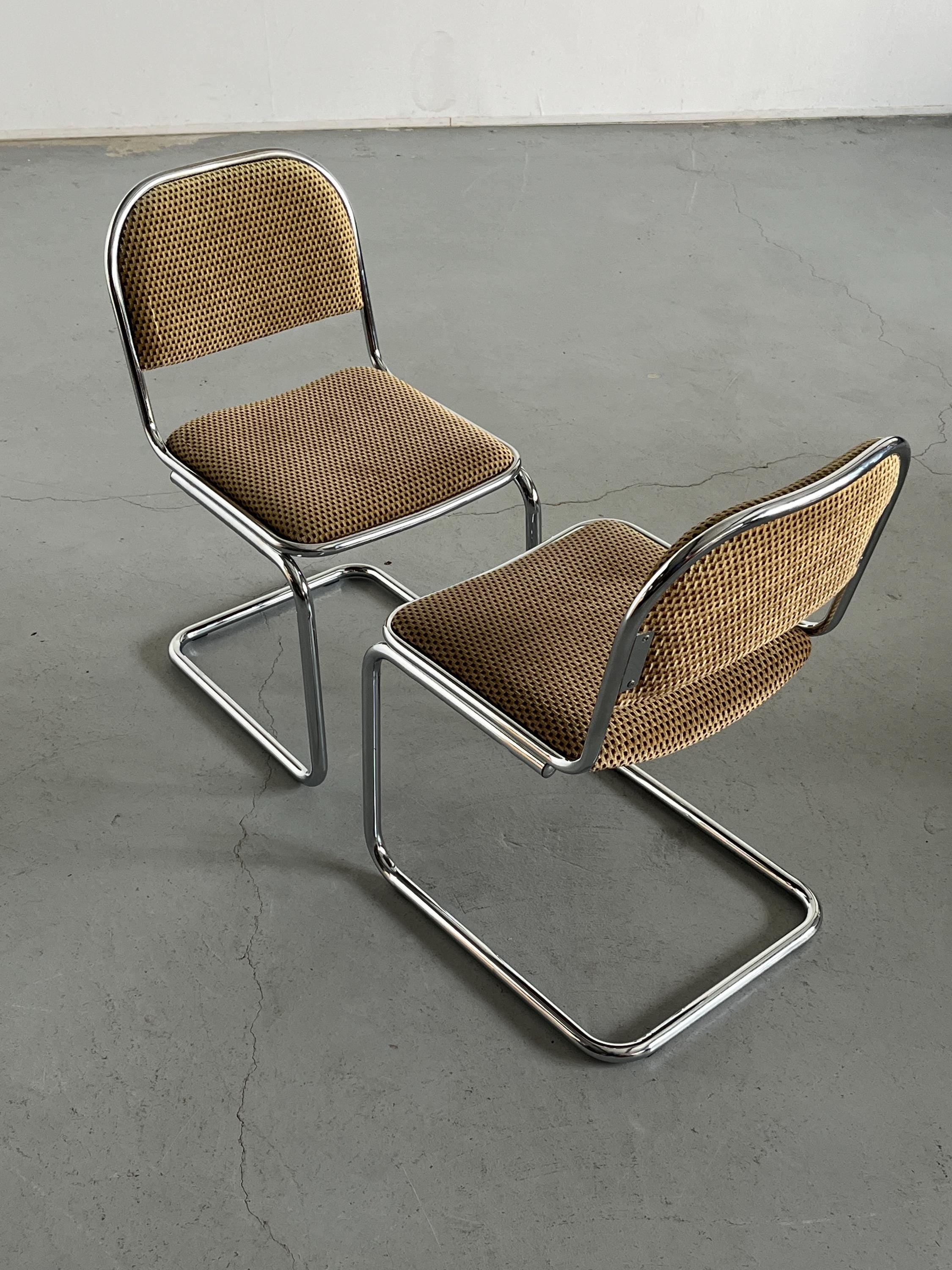 Bauhaus Design Cantilever Dining Chairs in Patterned Upholstery