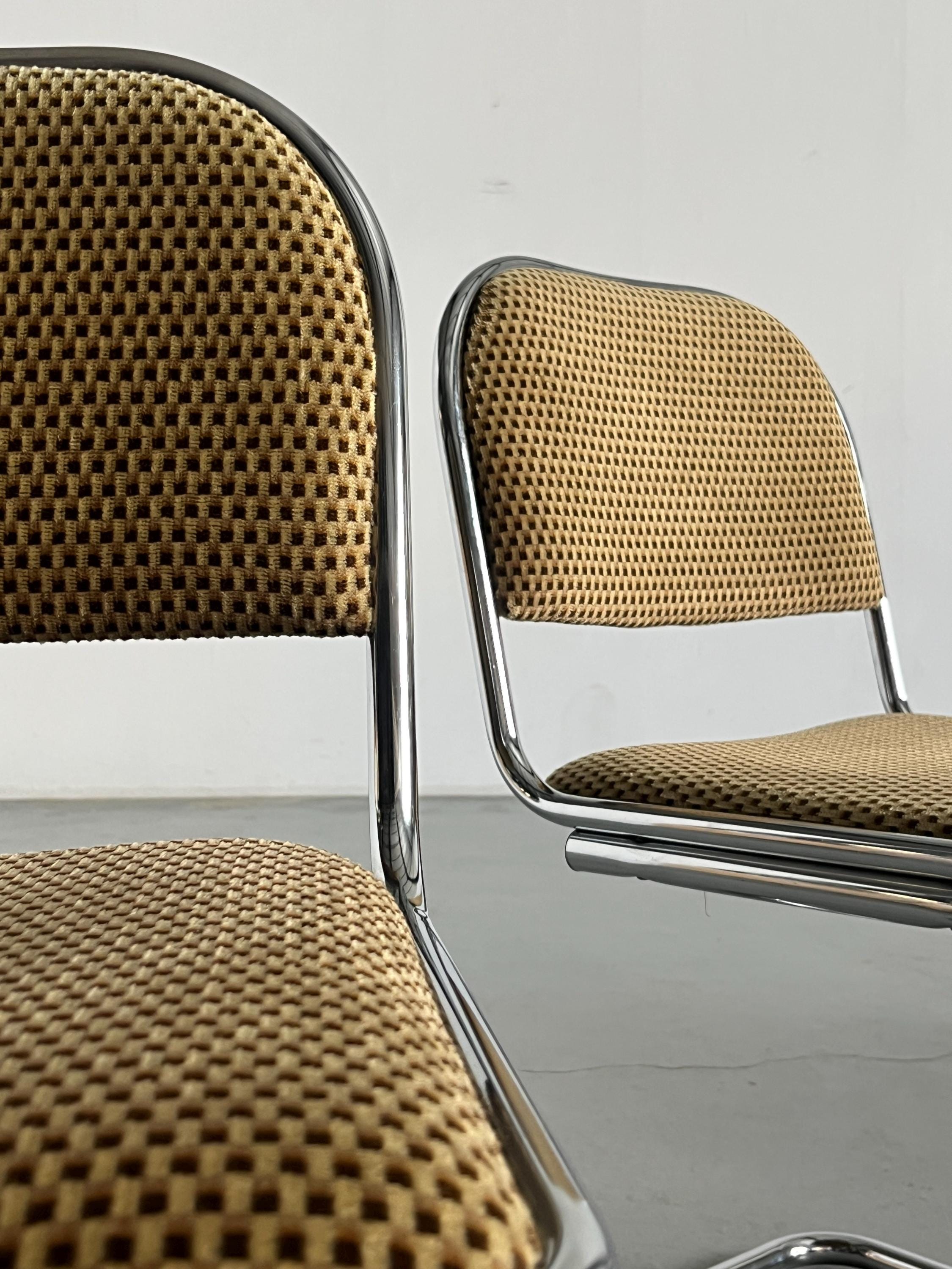 Bauhaus Design Cantilever Dining Chairs in Patterned Upholstery