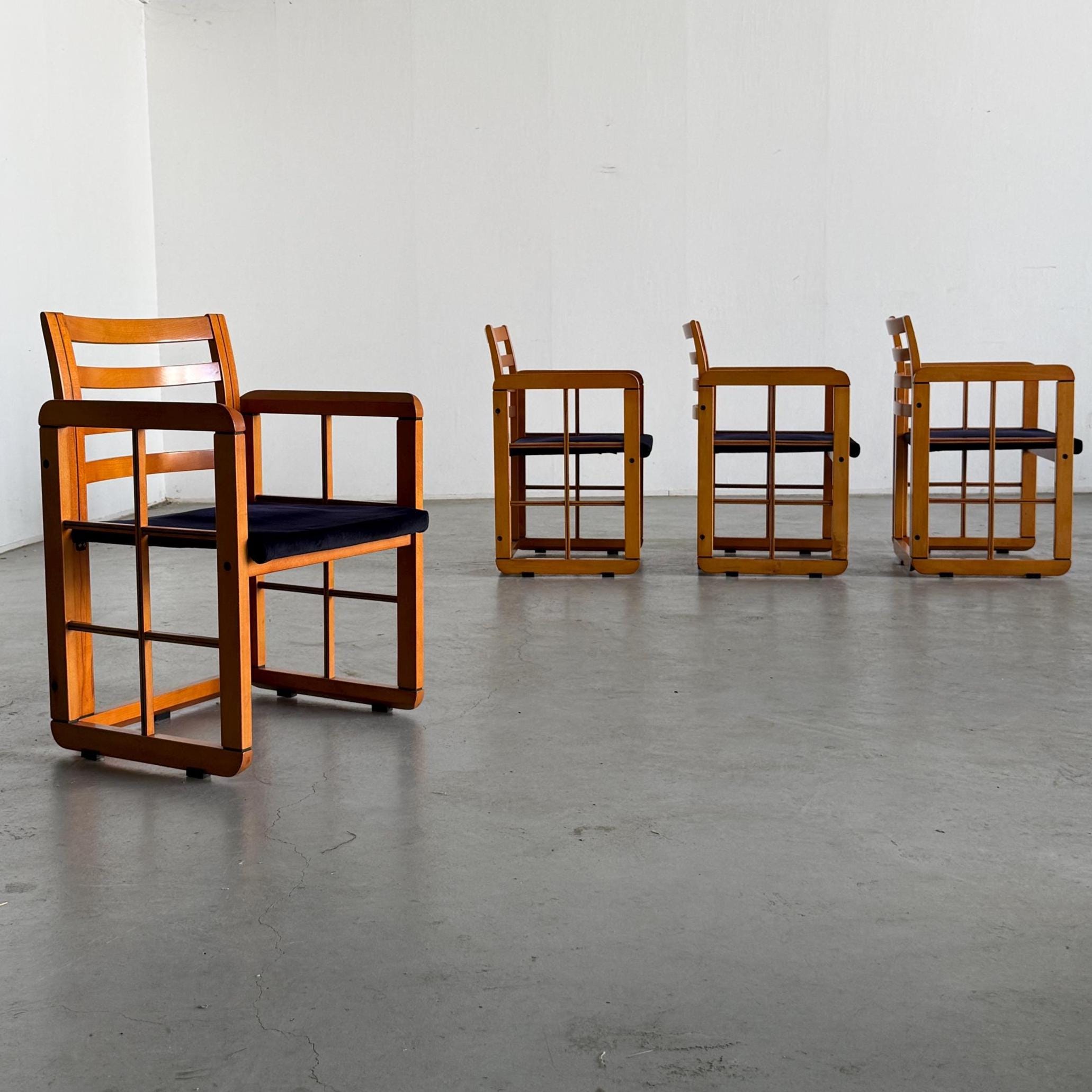 Elegant Architectural Armchairs attributed to Franco Poldaretti for Caccia alla Volpe