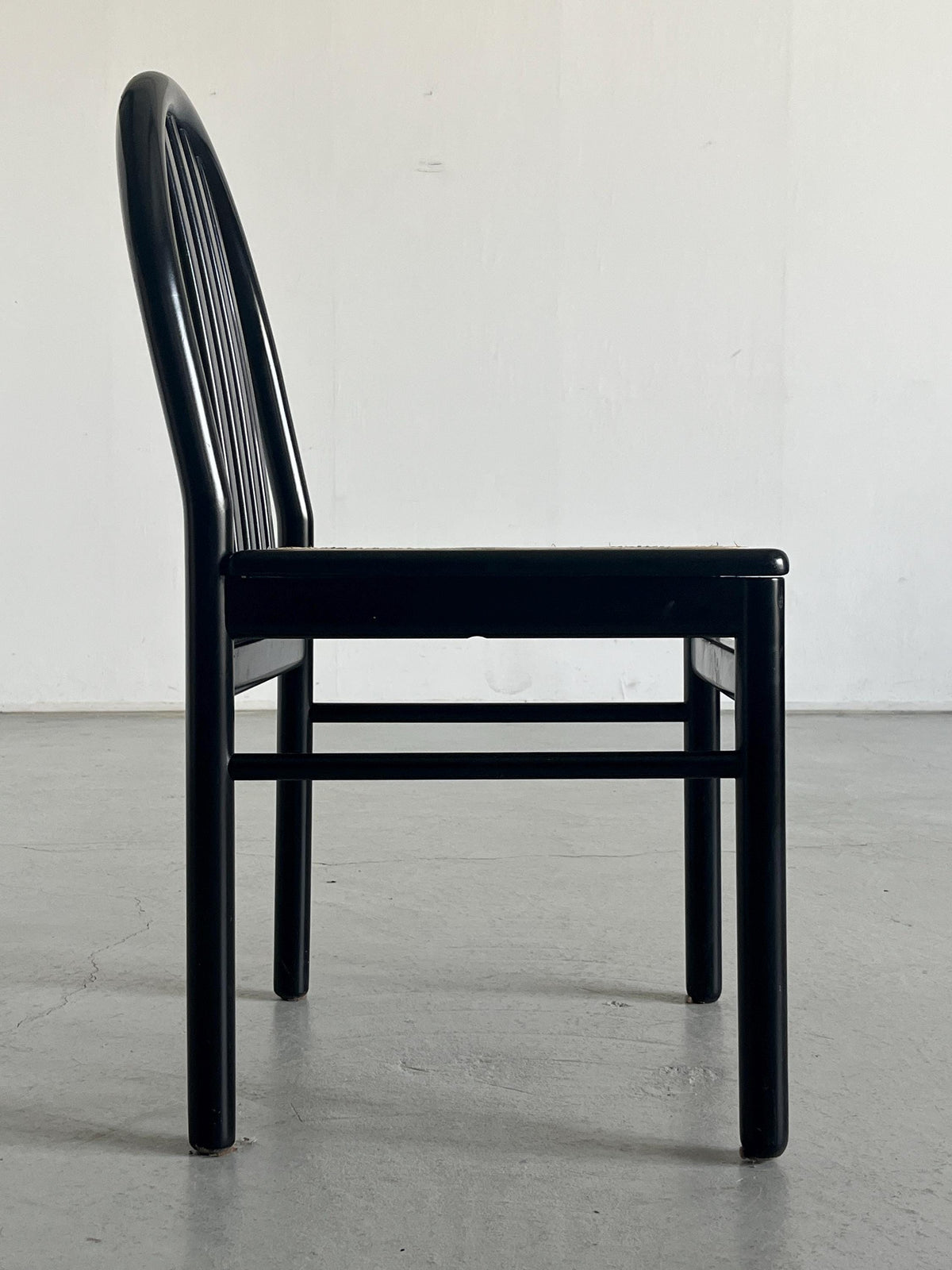Black Lacquered Wood and Cane Dining Chairs in the Style of Annig Sarian