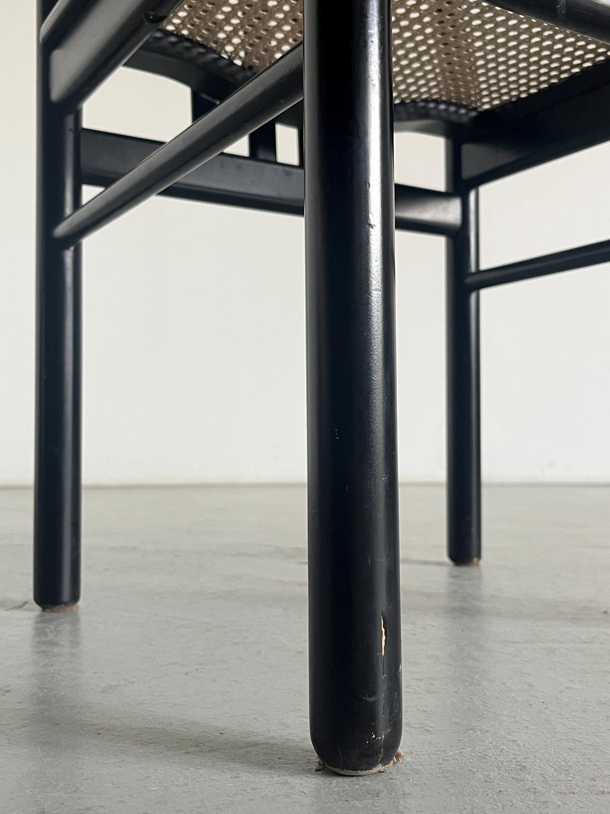 Black Lacquered Wood and Cane Dining Chairs in the Style of Annig Sarian