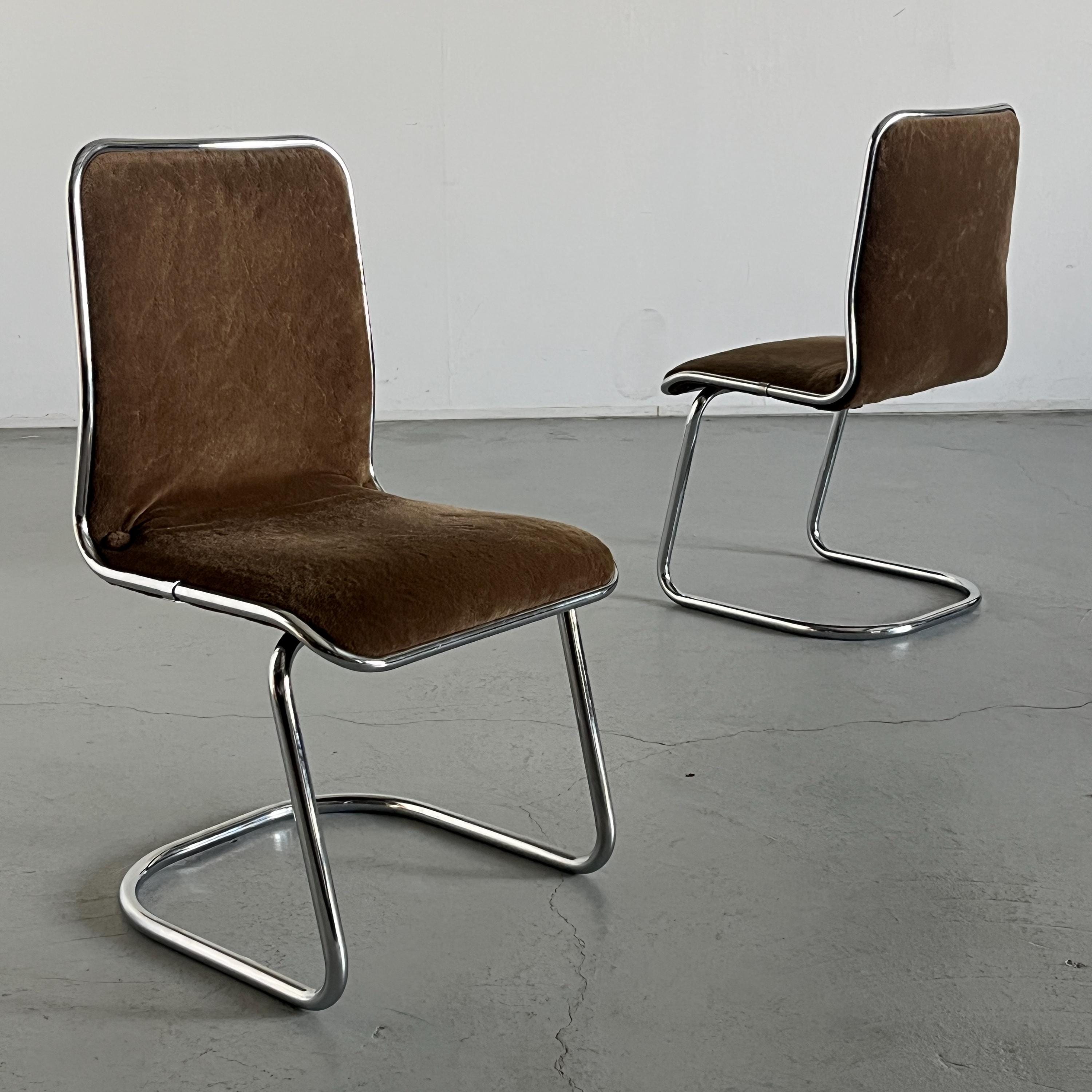 ‘Taro’ Cantilever Dining Chairs in Beige Fleece Upholstery