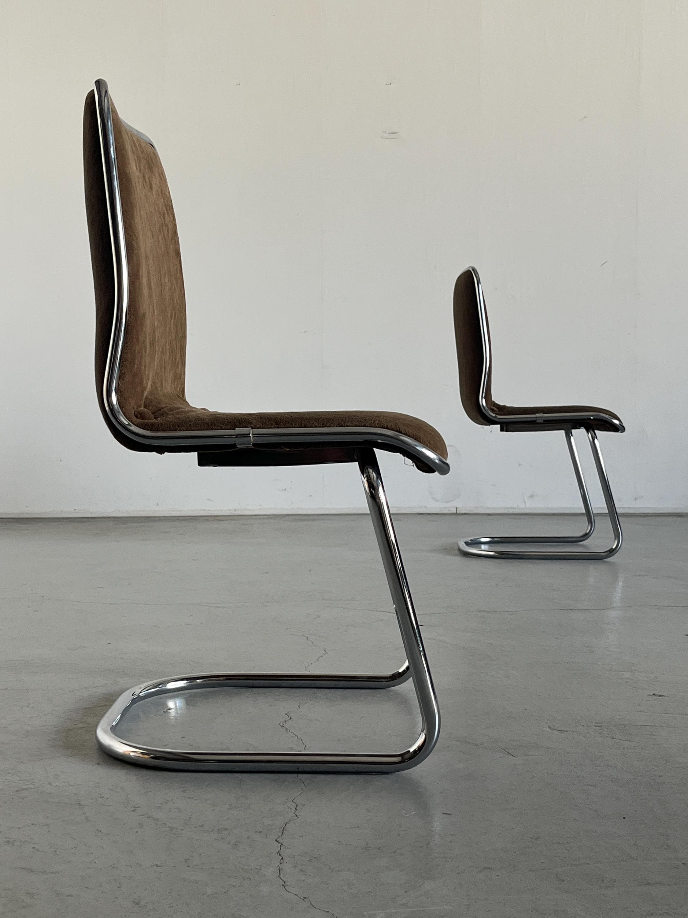‘Taro’ Cantilever Dining Chairs in Beige Fleece Upholstery