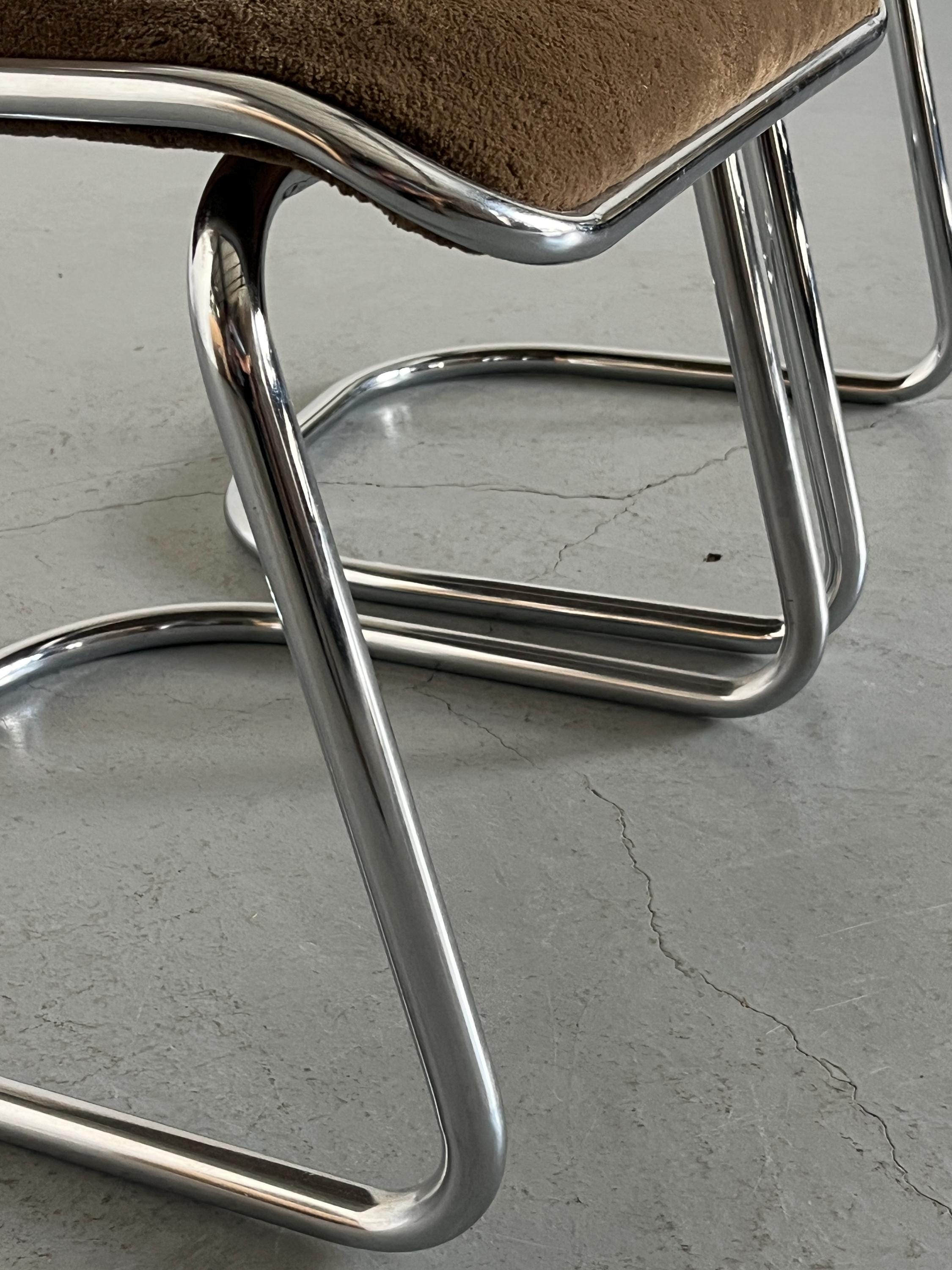 ‘Taro’ Cantilever Dining Chairs in Beige Fleece Upholstery