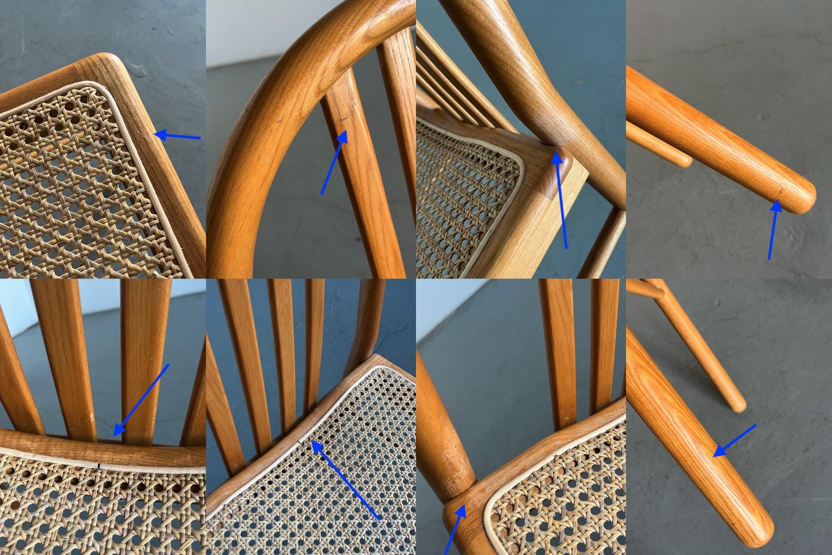 Dining Chairs in Lacquered Wood and Cane, Annig Sarian Style