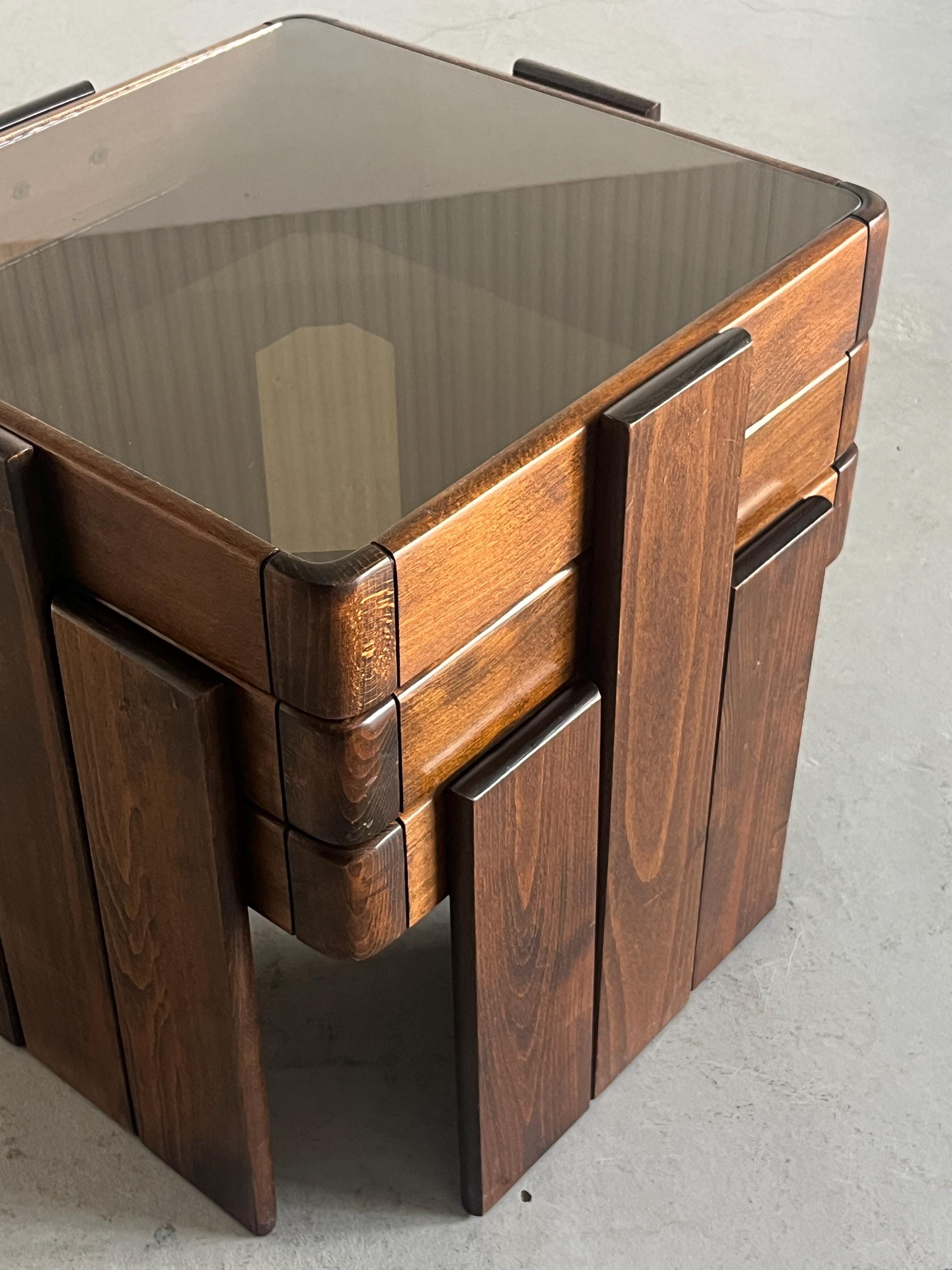 Nesting Tables by Gianfranco Frattini for Meblo in Smoked Glass and Wood