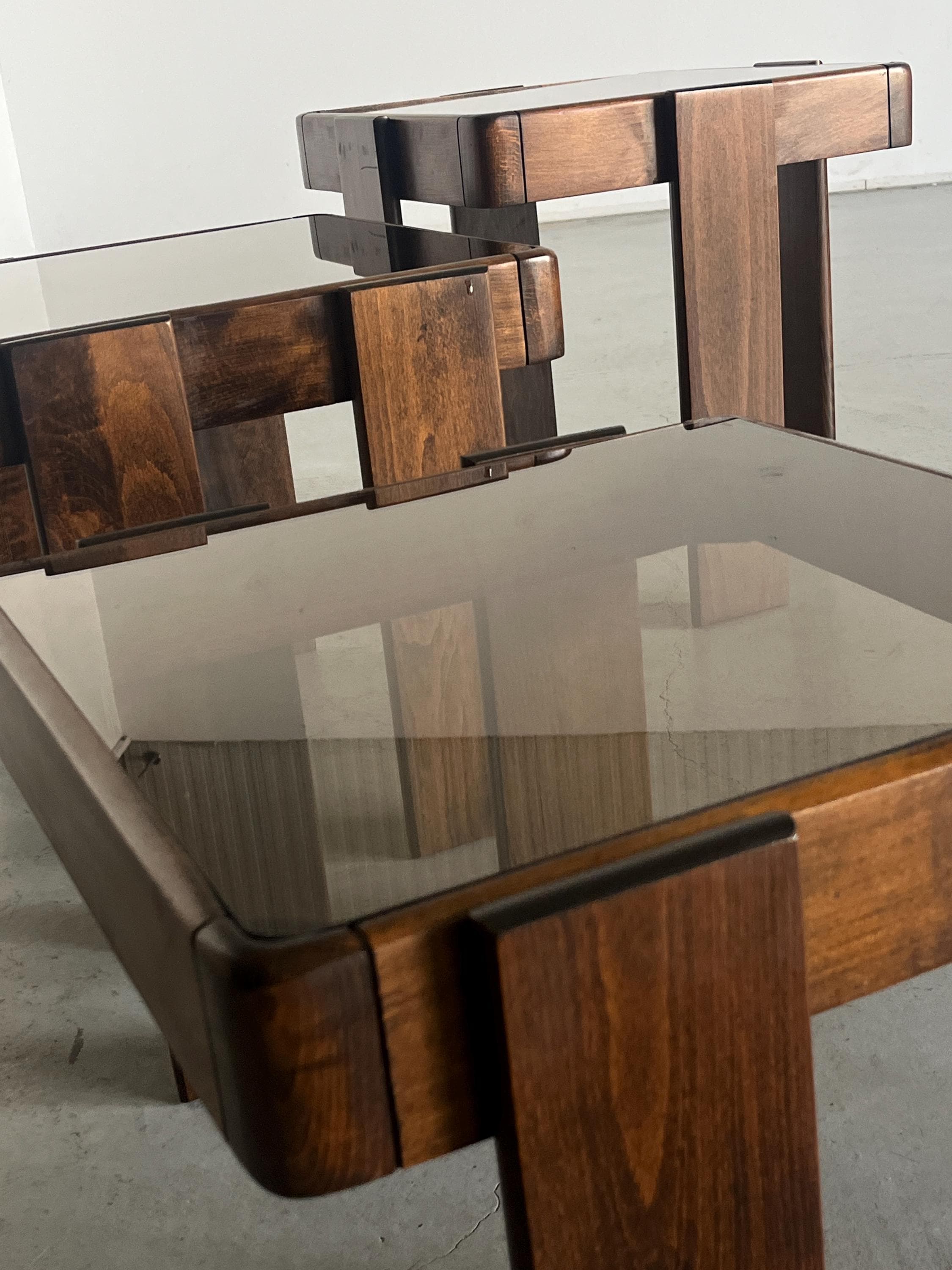 Nesting Tables by Gianfranco Frattini for Meblo in Smoked Glass and Wood