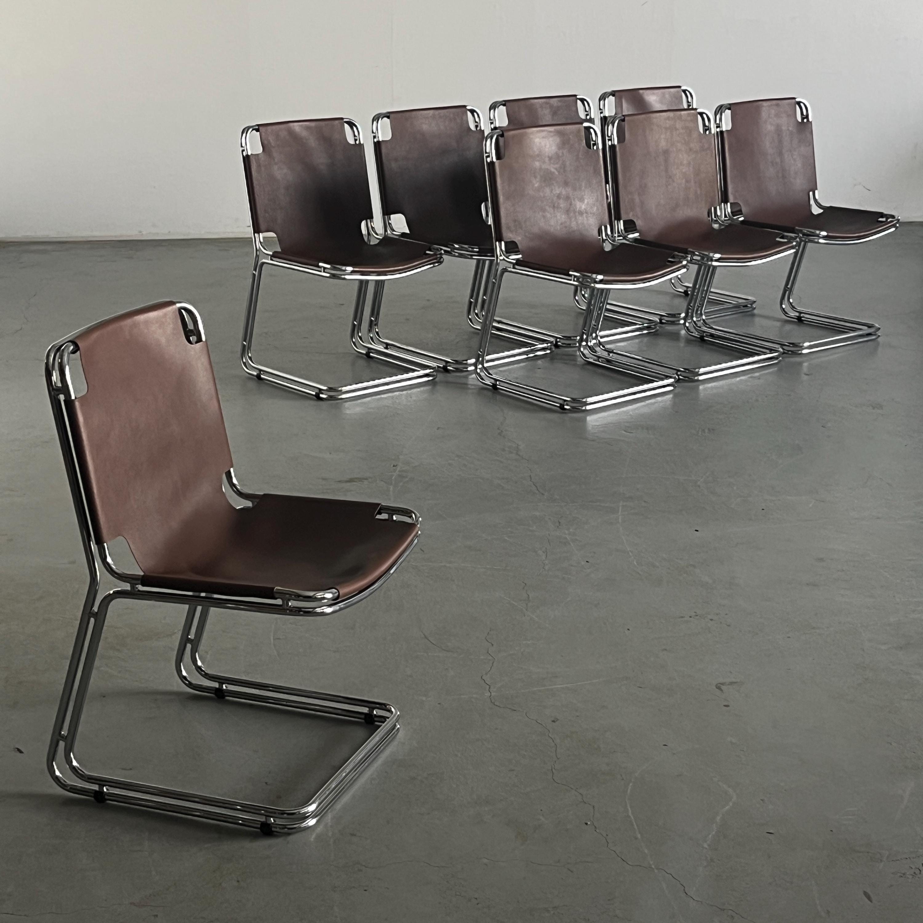 Saddle Leather Cantilever Chair in the Style of Pascal Mourgue