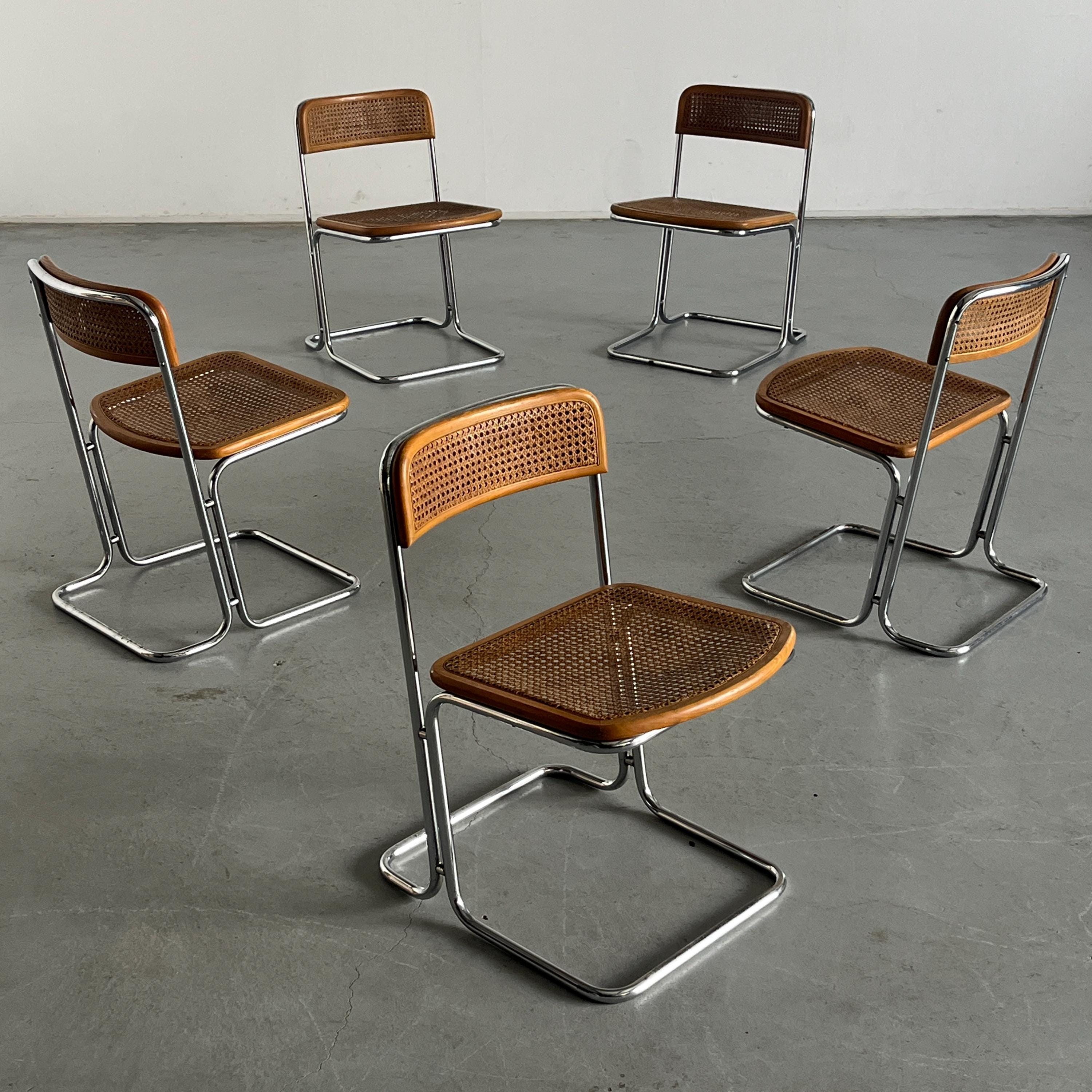 Chrome and Cane Cantilever Dining Chair