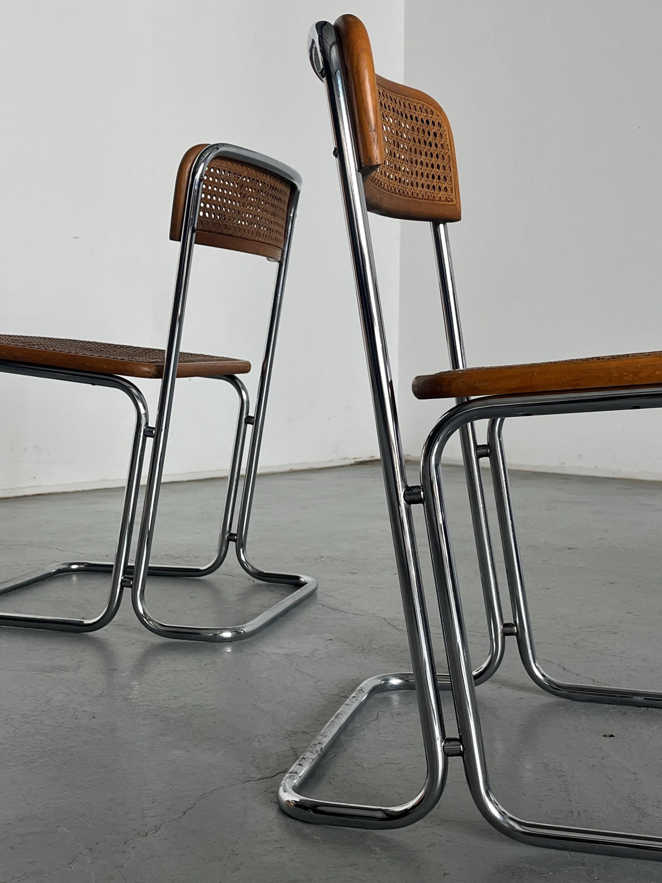 Chrome and Cane Cantilever Dining Chair