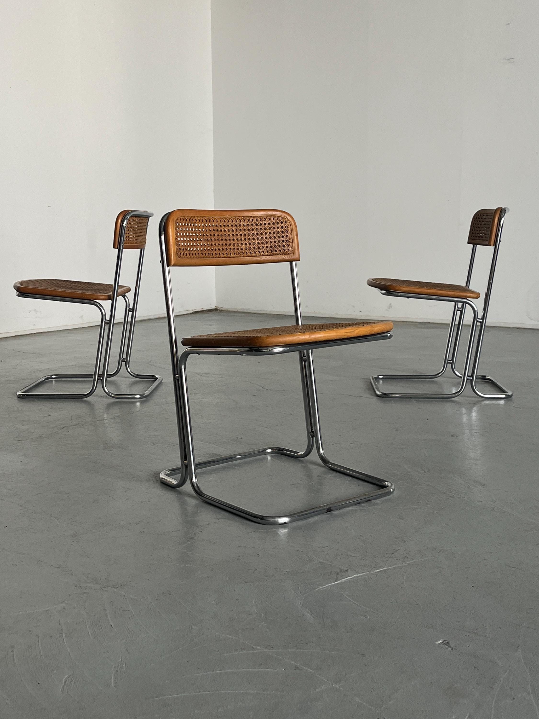 Chrome and Cane Cantilever Dining Chair