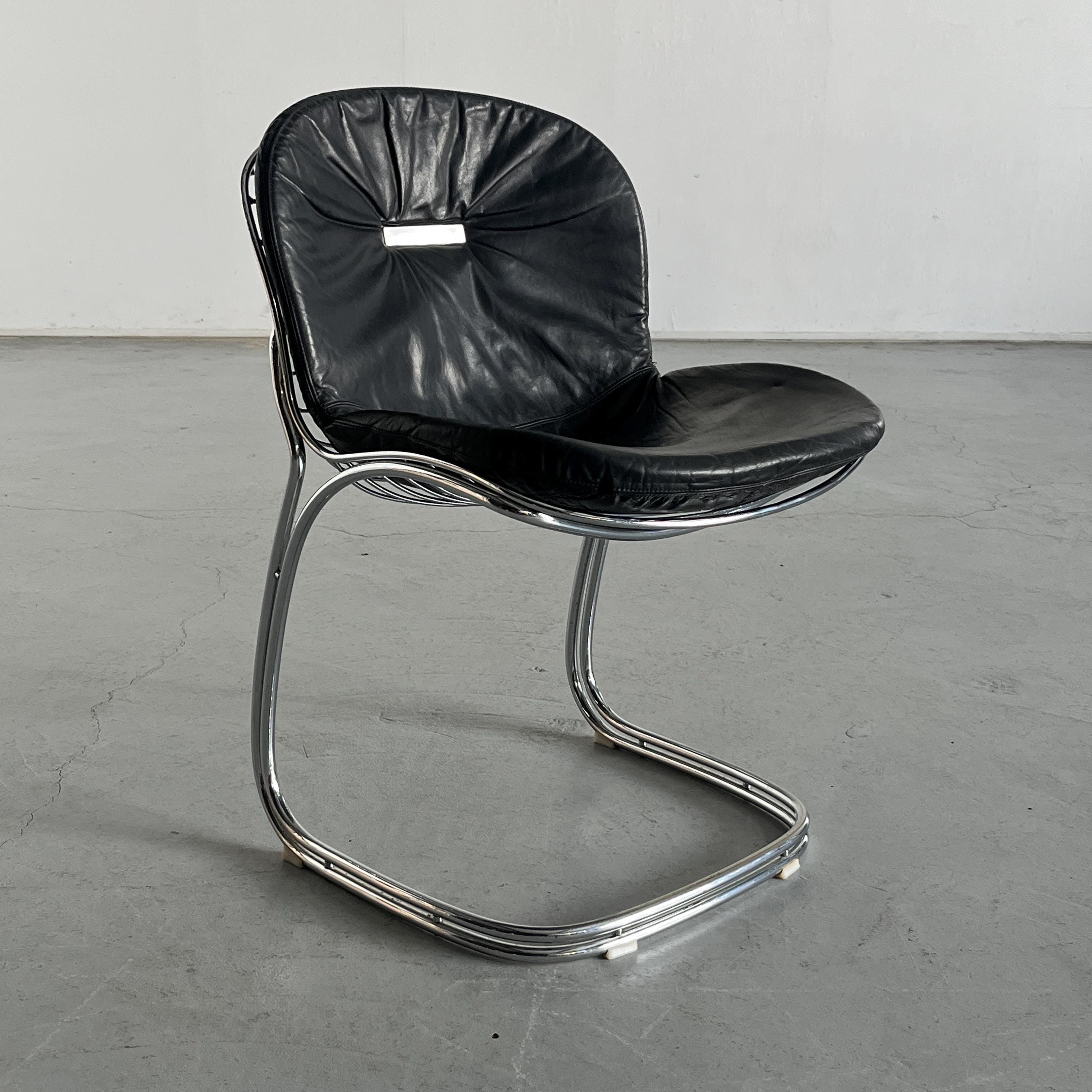 ‘Sabrina’ Chair in Chrome and Black Leather by Gastone Rinaldi for Rima