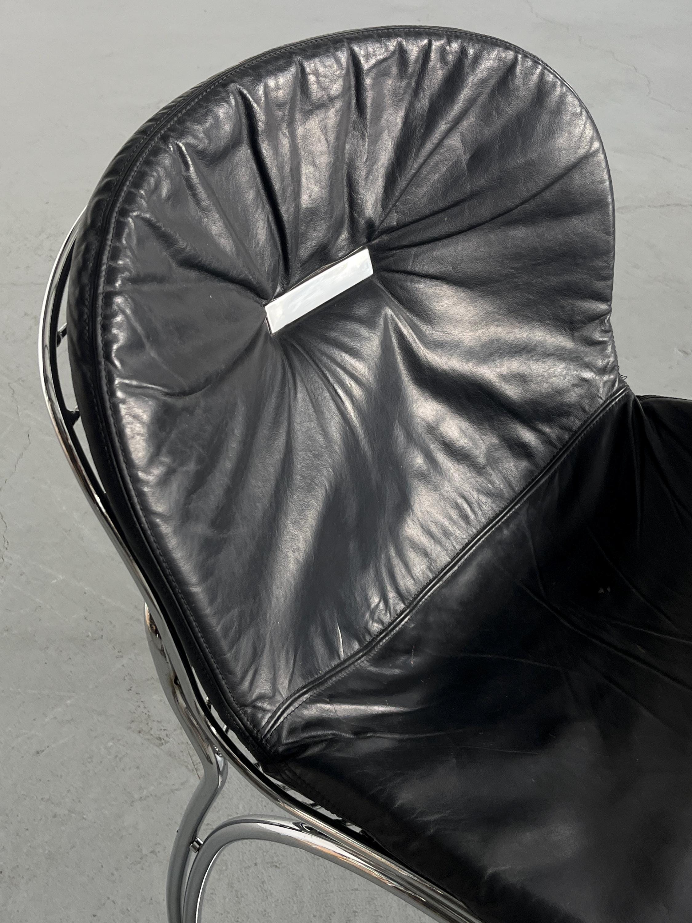 ‘Sabrina’ Chair in Chrome and Black Leather by Gastone Rinaldi for Rima