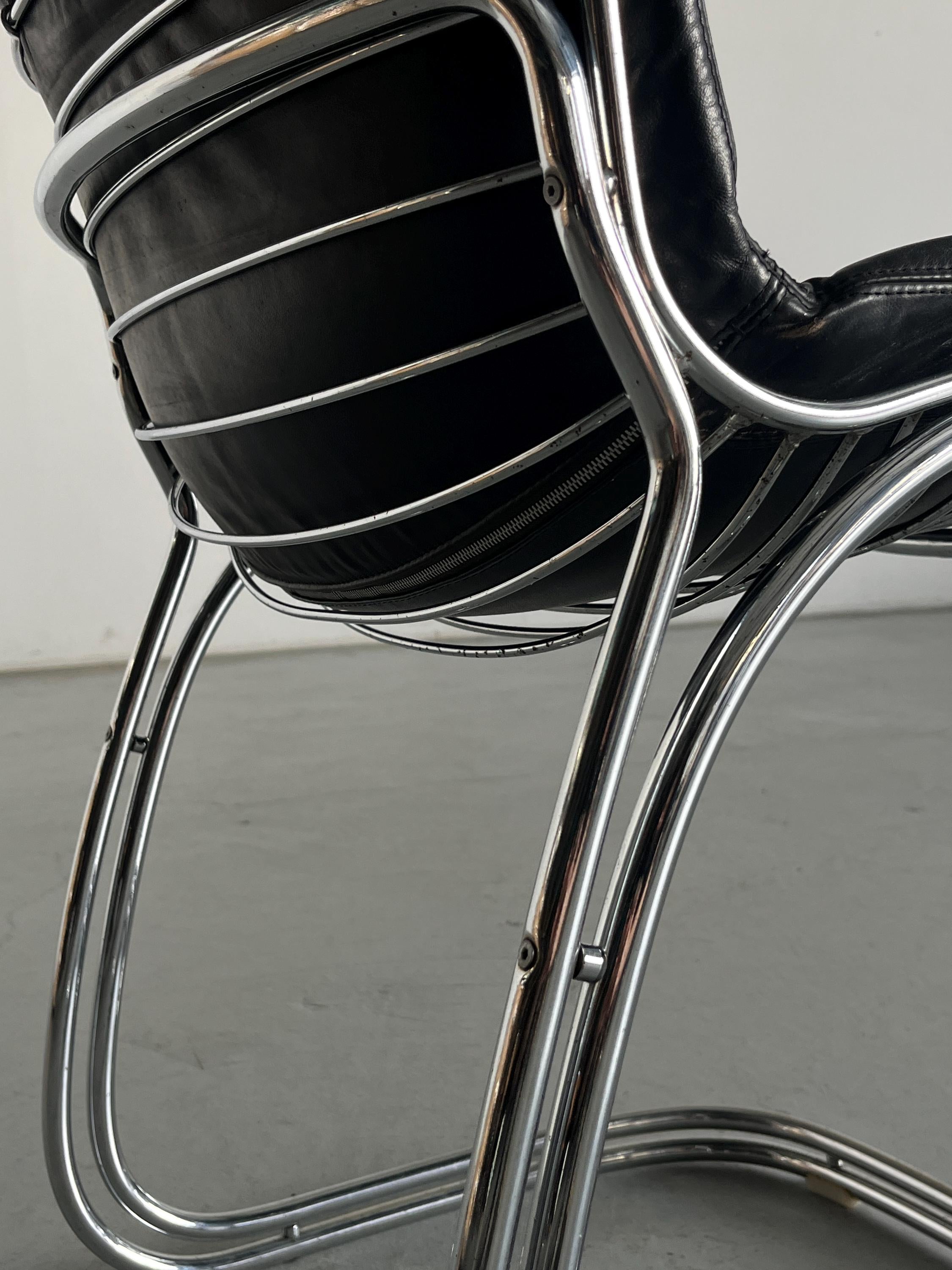 ‘Sabrina’ Chair in Chrome and Black Leather by Gastone Rinaldi for Rima