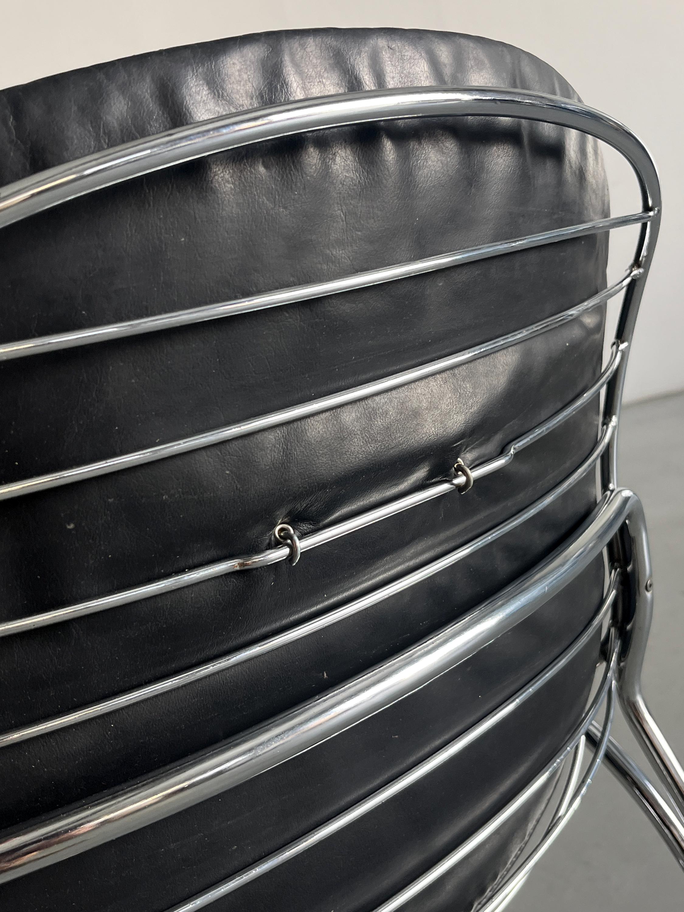 ‘Sabrina’ Chair in Chrome and Black Leather by Gastone Rinaldi for Rima