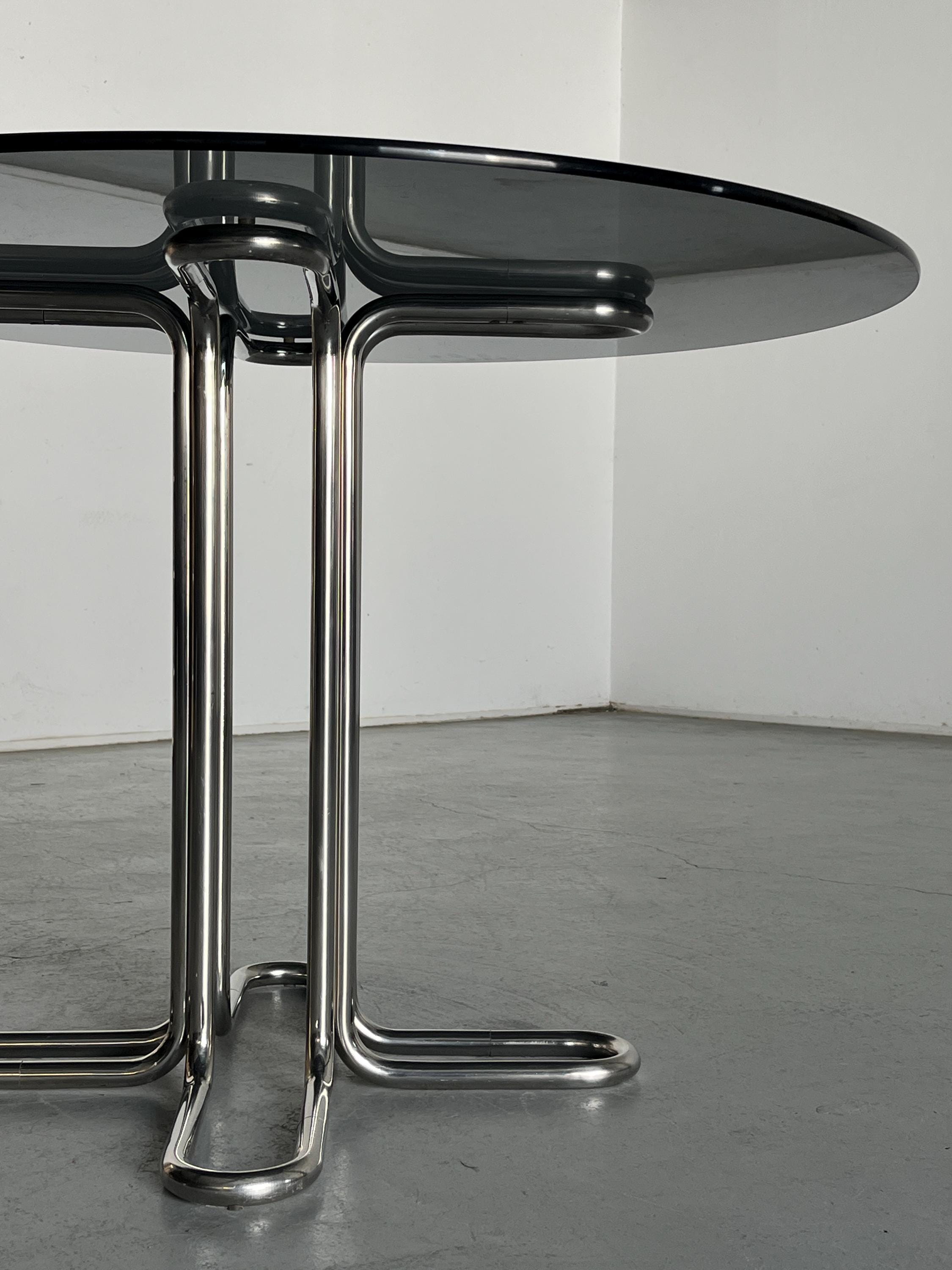 Round Smoked Glass Dining Table in the Style of Giotto Stoppino
